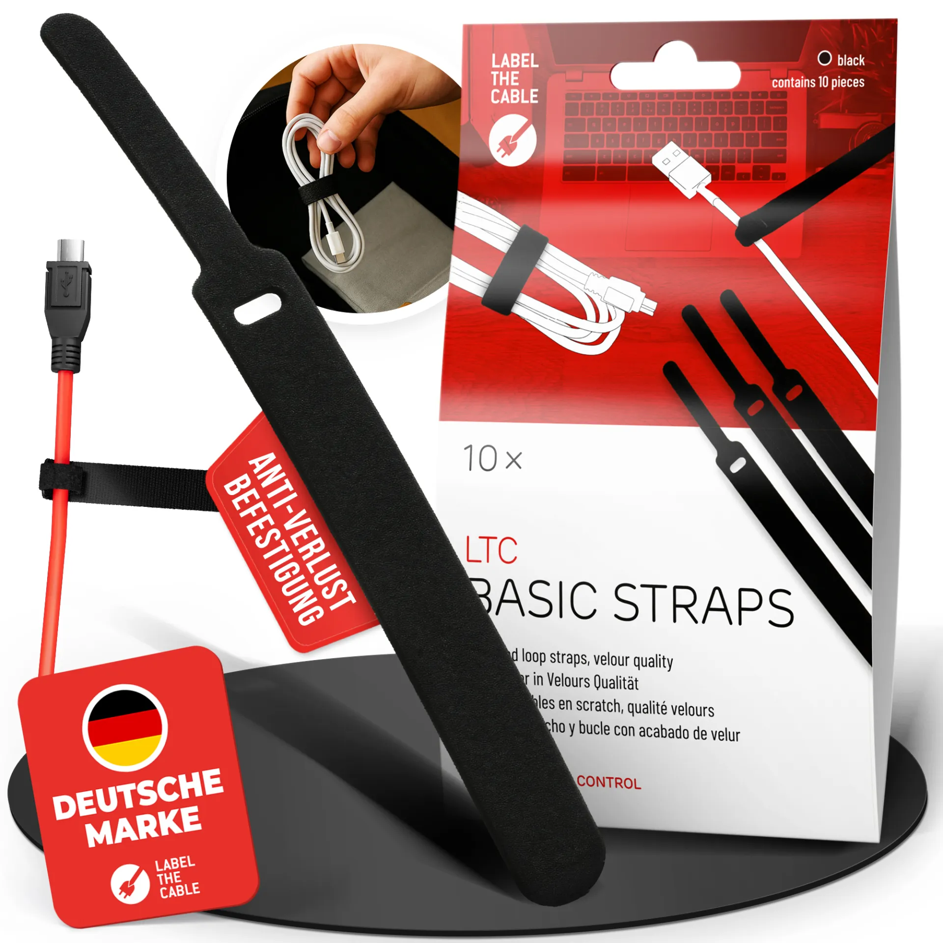 LTC BASIC STRAPS, Klettkabelbinder 10 Stück Set schwarz – Bild 3