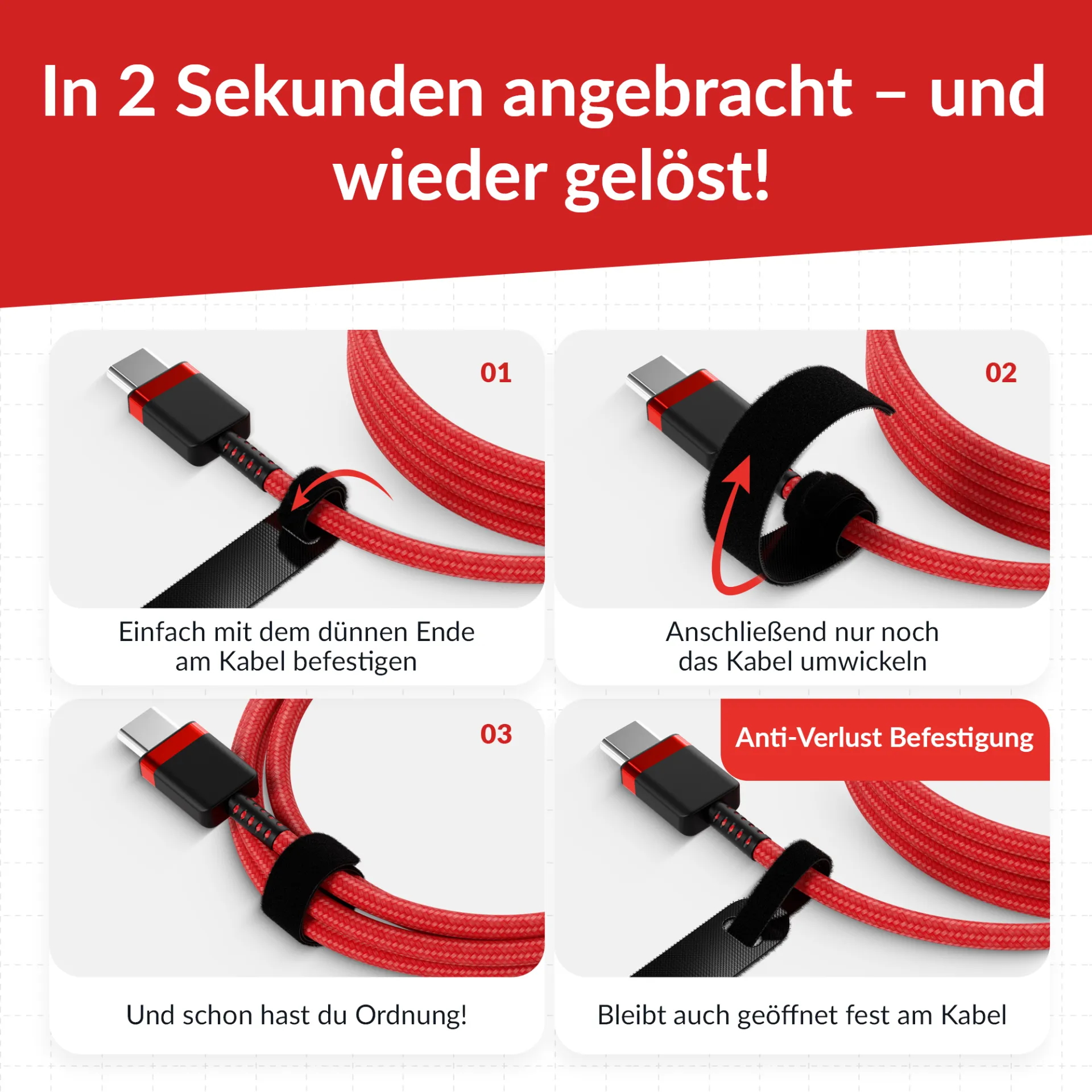 LTC BASIC STRAPS, Klettkabelbinder 10 Stück Set schwarz – Bild 5