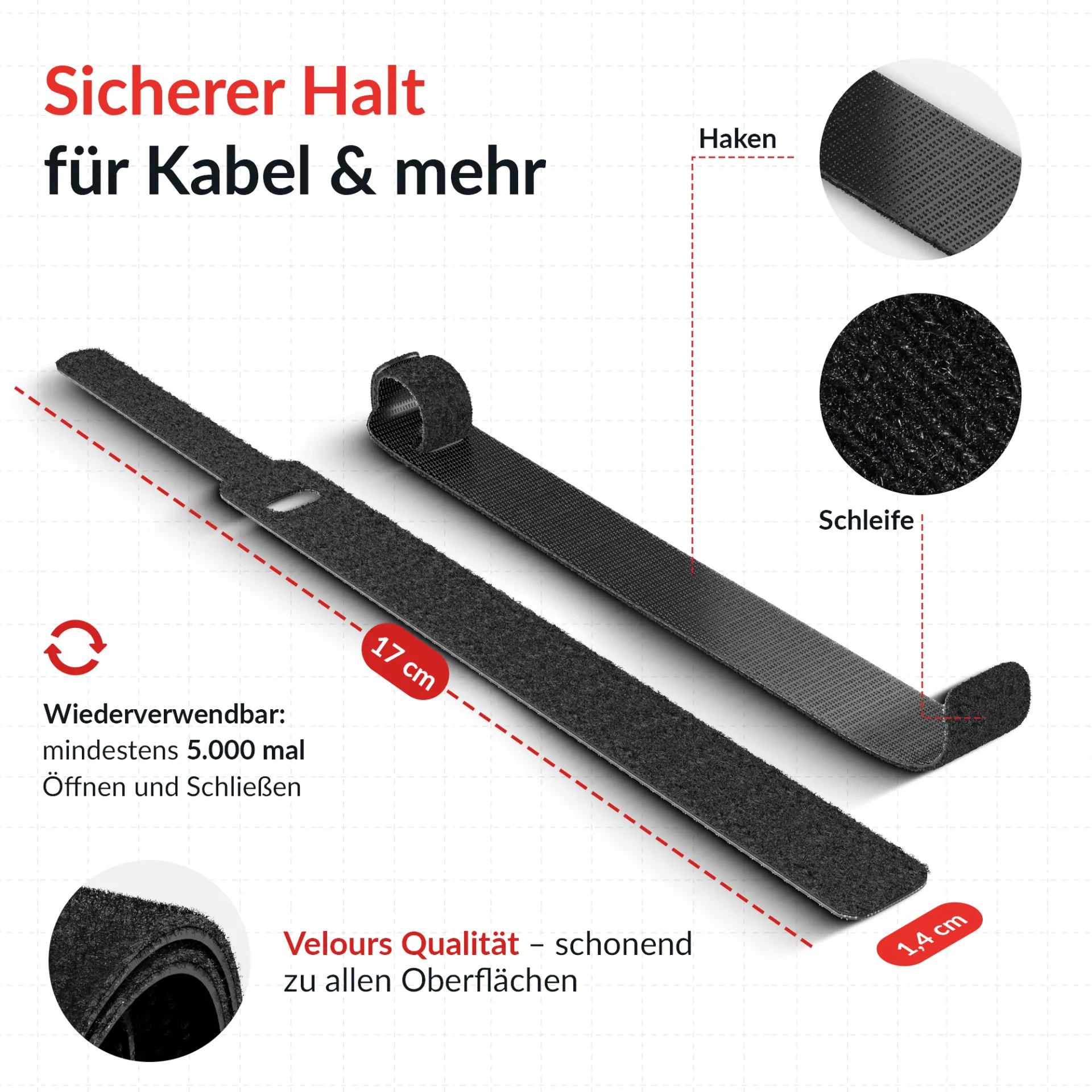 LTC BASIC STRAPS, Klettkabelbinder 10 Stück Set schwarz – Bild 7