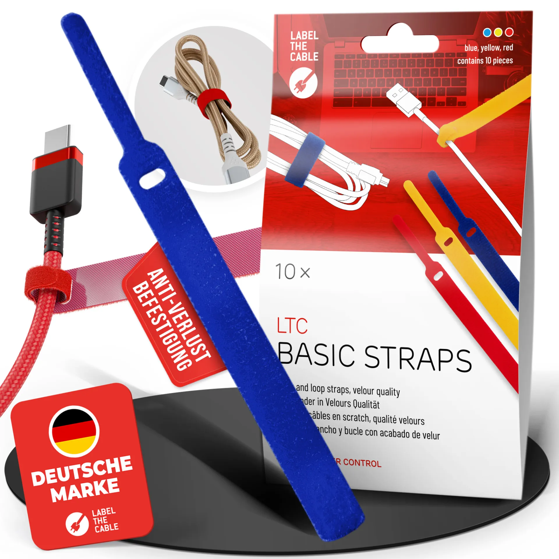 LTC BASIC STRAPS, Klettkabelbinder 10 Stück Set gelb/blau/rot – Bild 3
