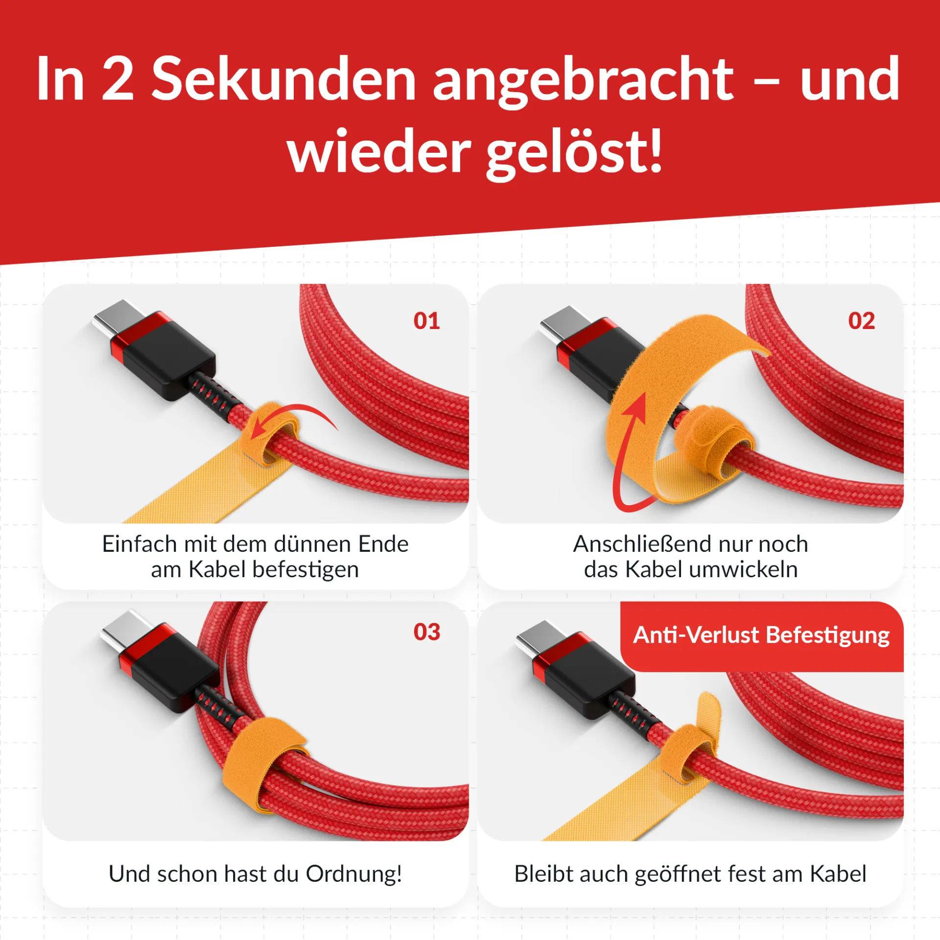 LTC BASIC STRAPS, Klettkabelbinder 10 Stück Set gelb/blau/rot – Bild 5