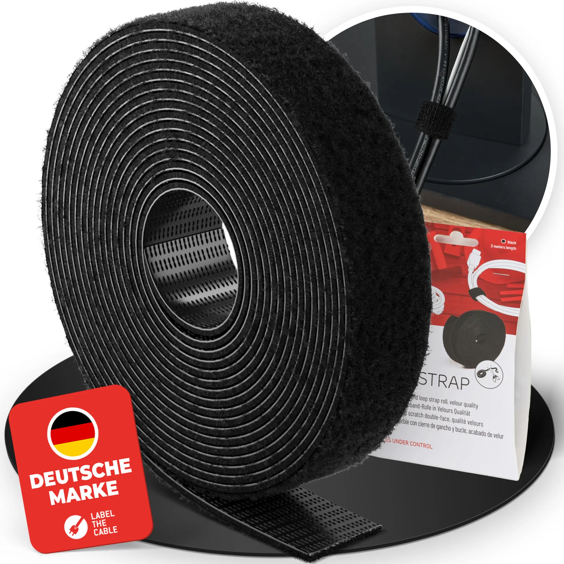 LTC ROLL STRAP, Doppelseitige Klettbandrolle 3m schwarz – Bild 3