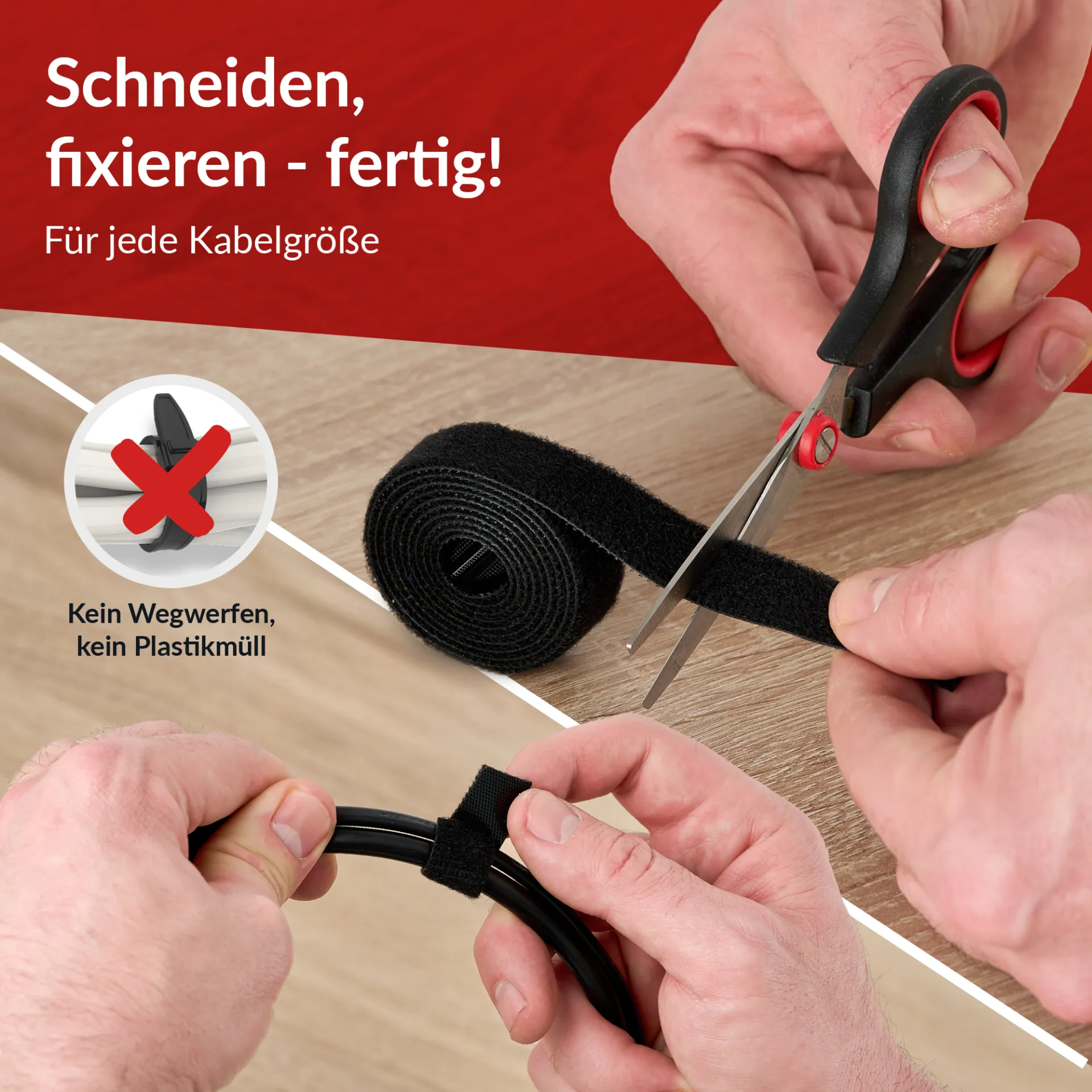 LTC ROLL STRAP, Doppelseitige Klettbandrolle 3m schwarz – Bild 6