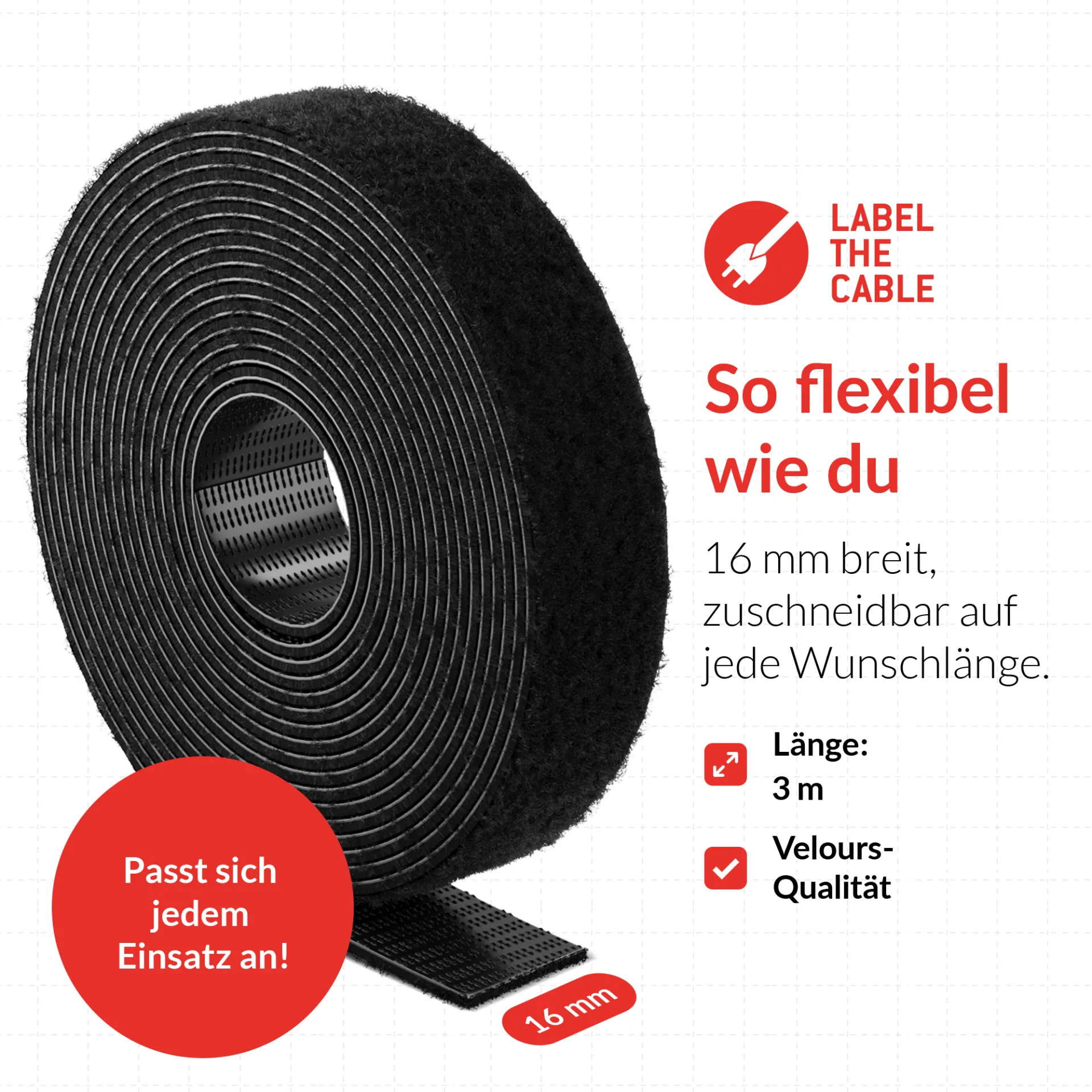 LTC ROLL STRAP, Doppelseitige Klettbandrolle 3m schwarz – Bild 7