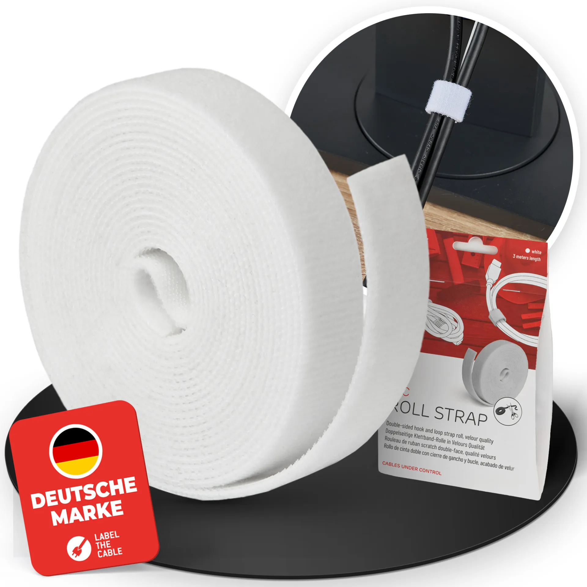 LTC ROLL STRAP, Doppelseitige Klettbandrolle 3m weiß – Bild 3