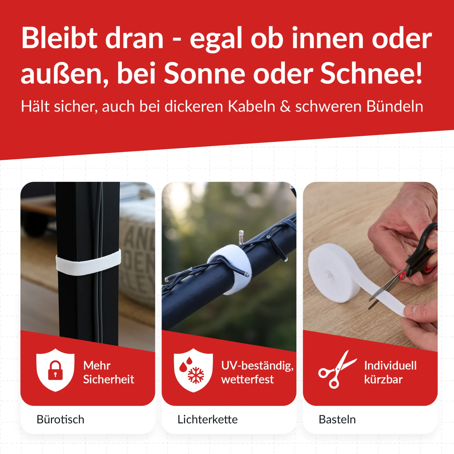 LTC ROLL STRAP, Doppelseitige Klettbandrolle 3m weiß – Bild 5