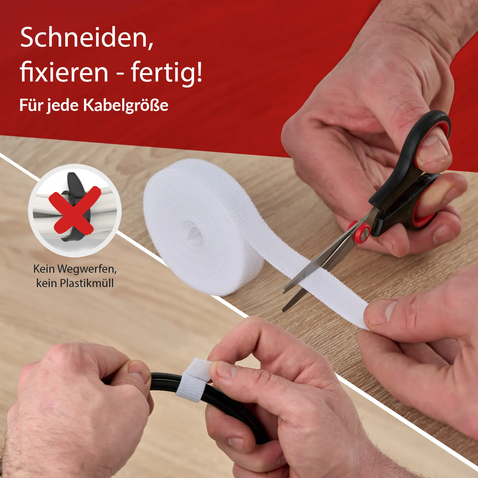 LTC ROLL STRAP, Doppelseitige Klettbandrolle 3m weiß – Bild 6