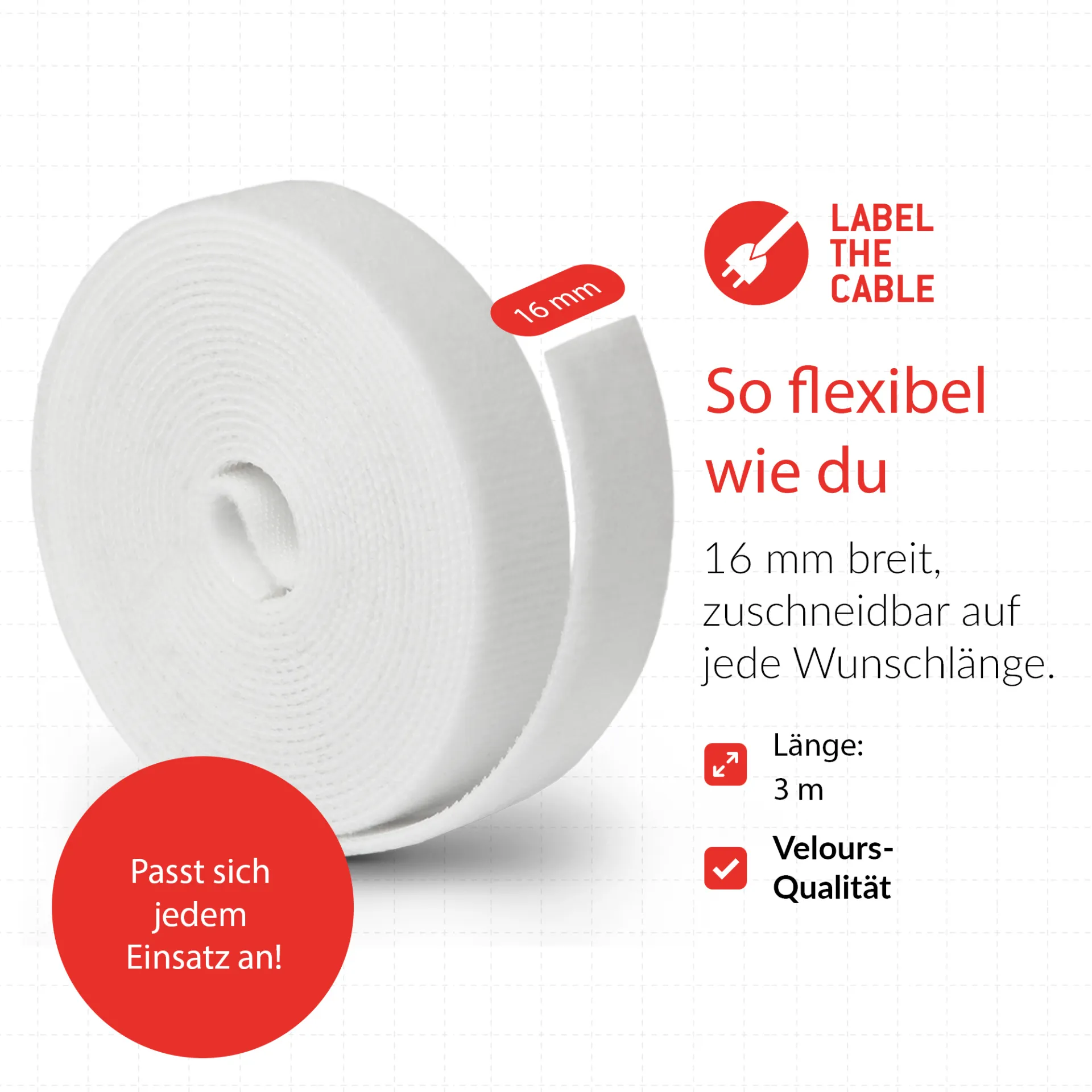 LTC ROLL STRAP, Doppelseitige Klettbandrolle 3m weiß – Bild 7