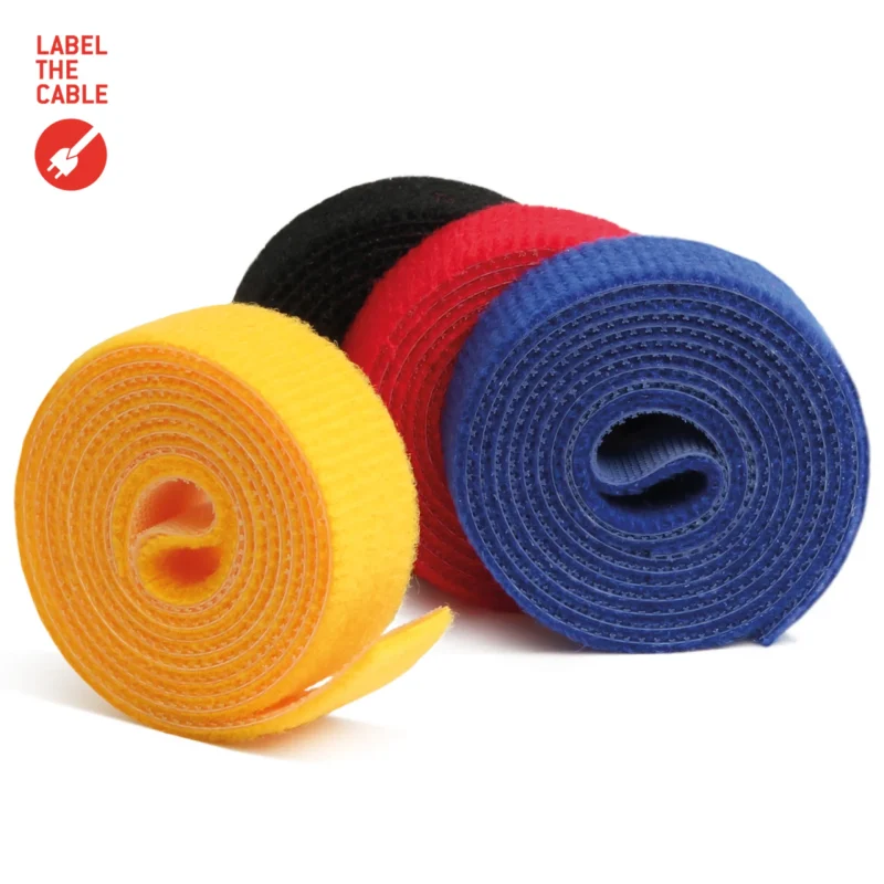 LTC ROLL STRAP, Doppelseitige Klettbandrolle 4x1m schwarz/gelb/blau/rot