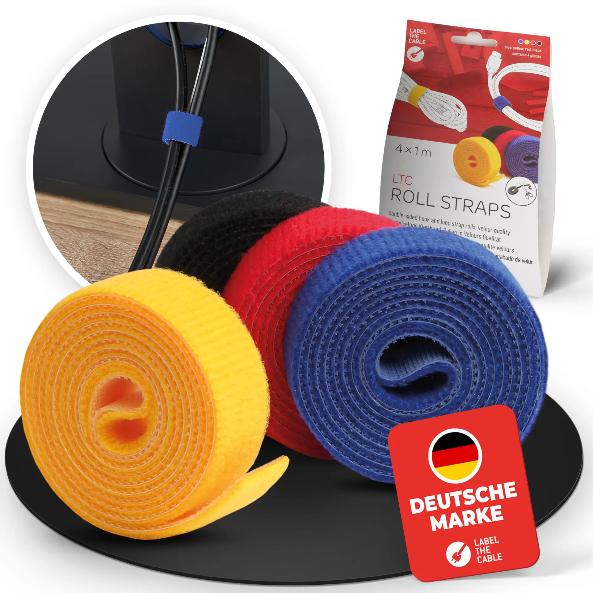 LTC ROLL STRAP, Doppelseitige Klettbandrolle 4x1m schwarz/gelb/blau/rot – Bild 3