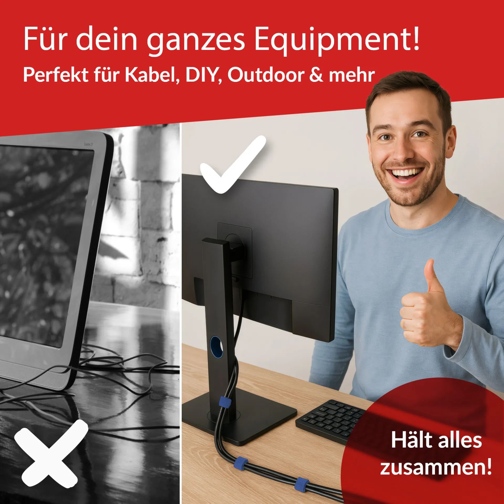 LTC ROLL STRAP, Doppelseitige Klettbandrolle 4x1m schwarz/gelb/blau/rot – Bild 4