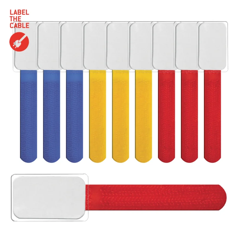 LTC MINI TAGS Kleine Klettkabelbinder mit Beschriftungstafeln 10 Stk Set ge/bl/rt