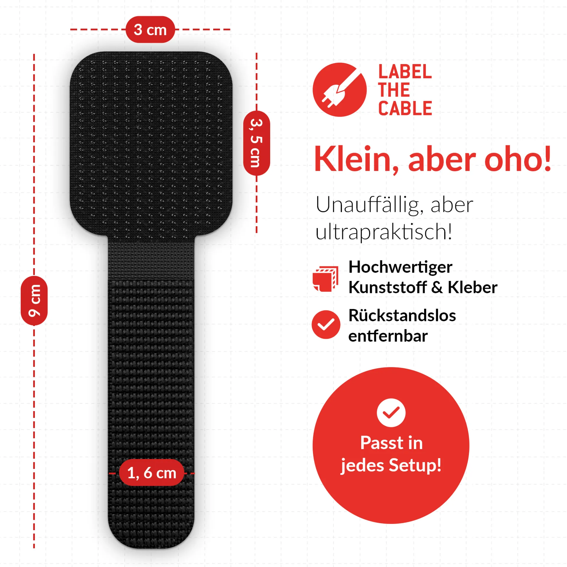LTC WALL STRAPS Selbstklebende Klettkabelhalter 10 Stück Set schwarz – Bild 8