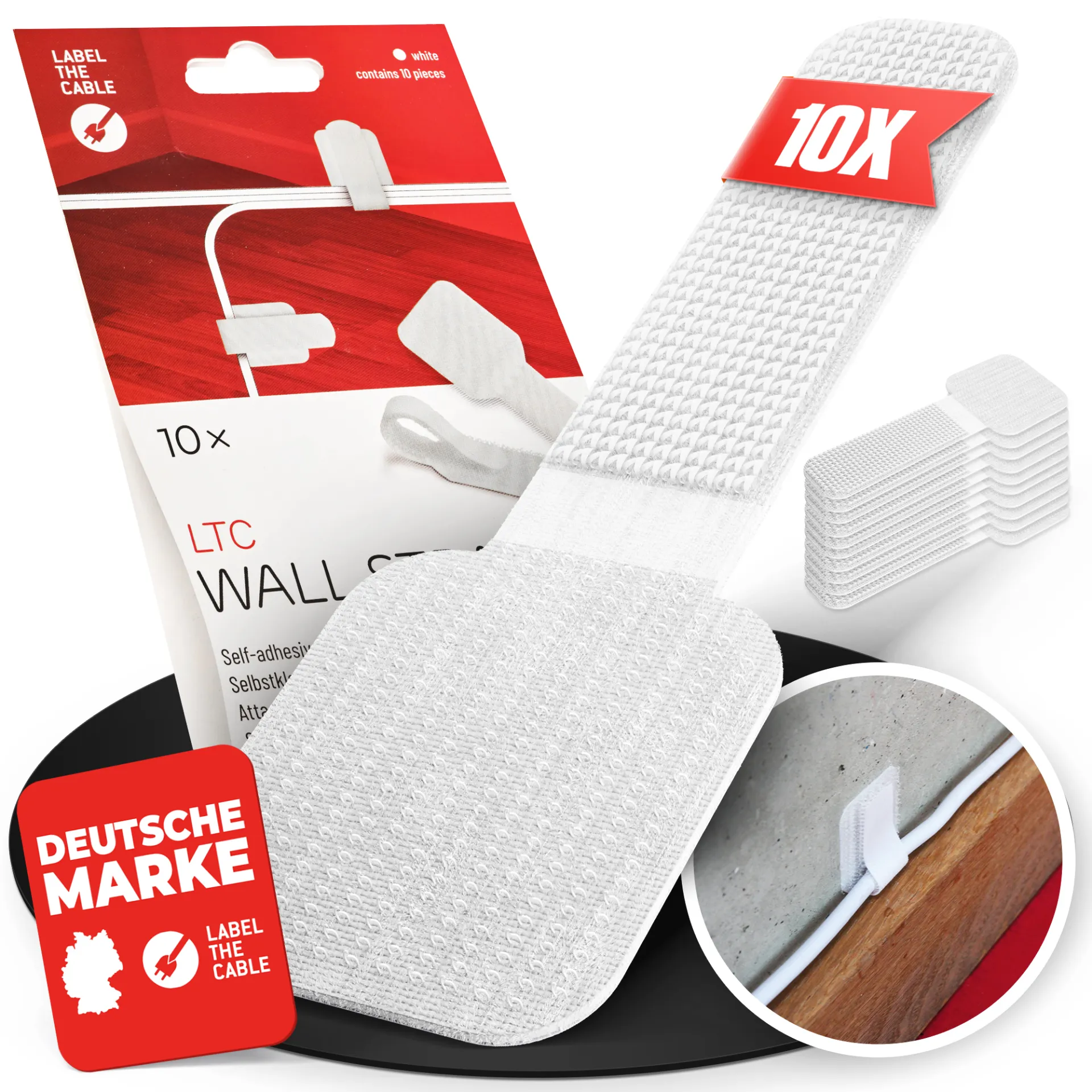 LTC WALL STRAPS Selbstklebende Klettkabelhalter 10 Stück Set weiß – Bild 4