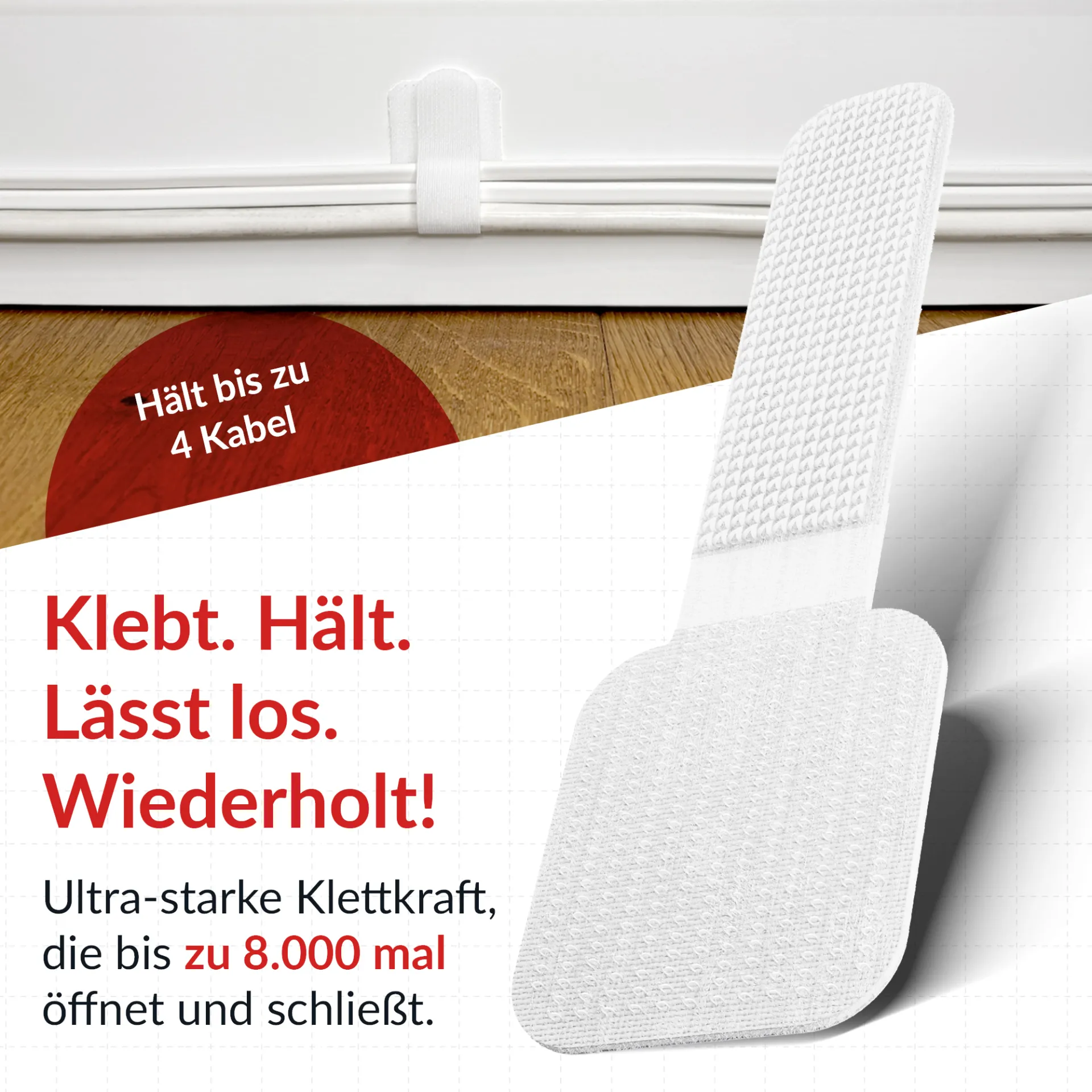 LTC WALL STRAPS Selbstklebende Klettkabelhalter 10 Stück Set weiß – Bild 5