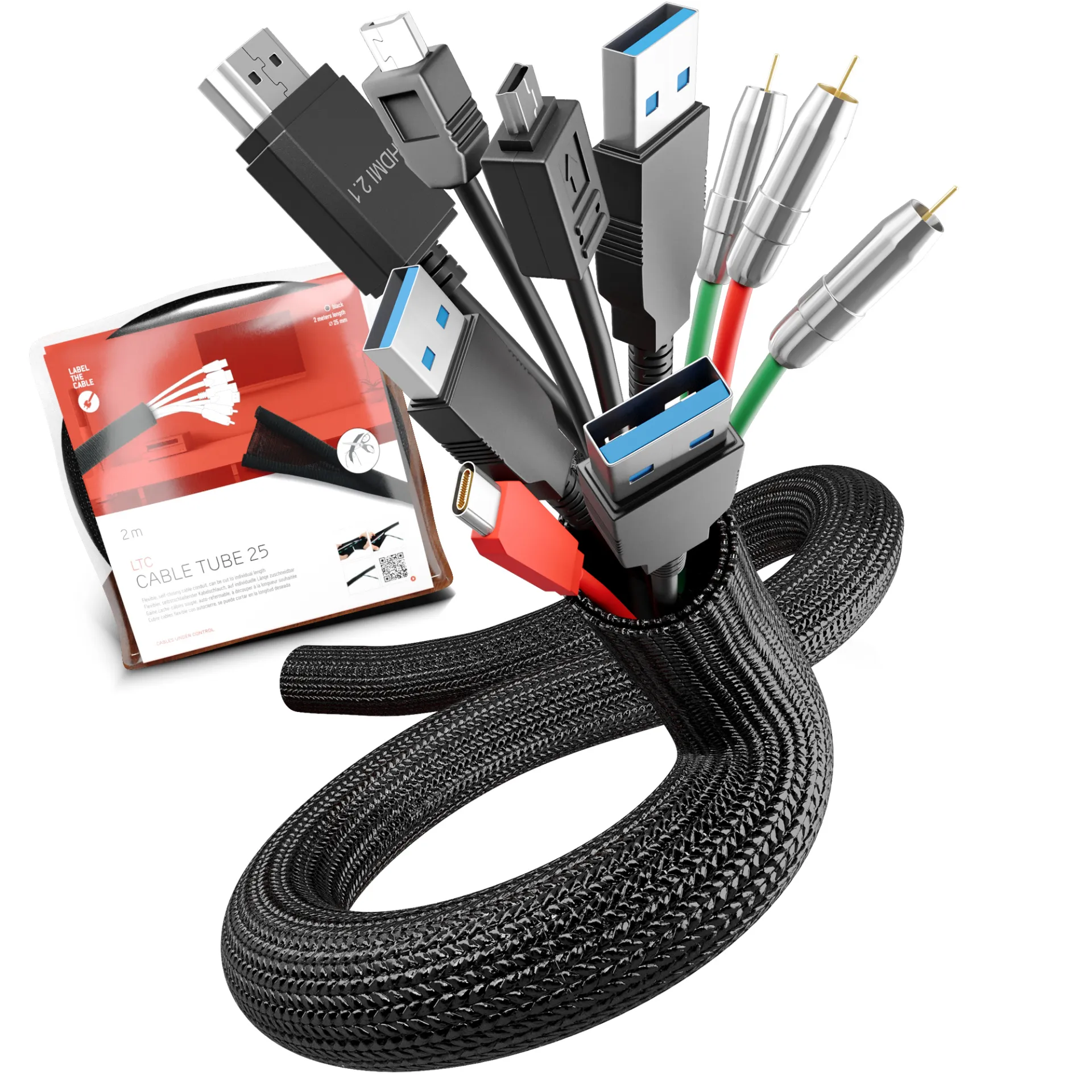 LTC CABLE TUBE, Gewebekabelschlauch Durchmesser 2.5 - 4 cm 2m schwarz – Bild 3
