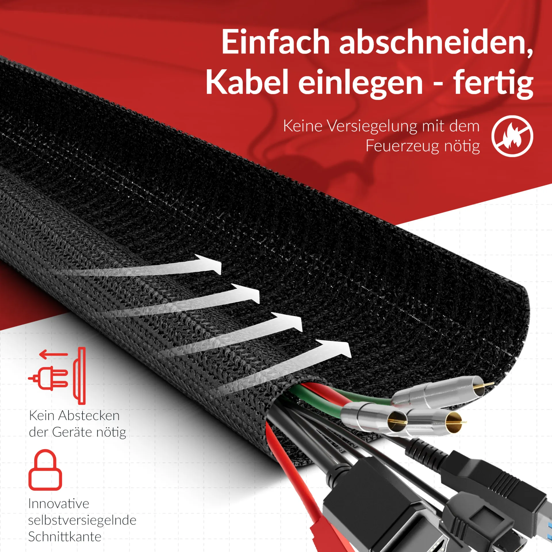 LTC CABLE TUBE, Gewebekabelschlauch Durchmesser 2.5 - 4 cm 2m schwarz – Bild 4