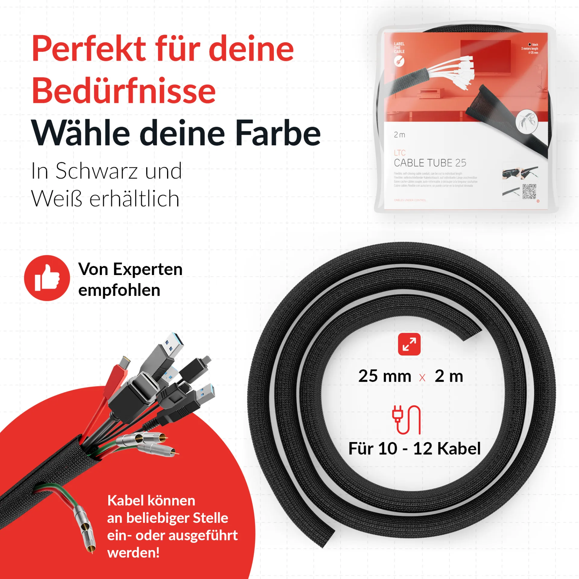 LTC CABLE TUBE, Gewebekabelschlauch Durchmesser 2.5 - 4 cm 2m schwarz – Bild 8