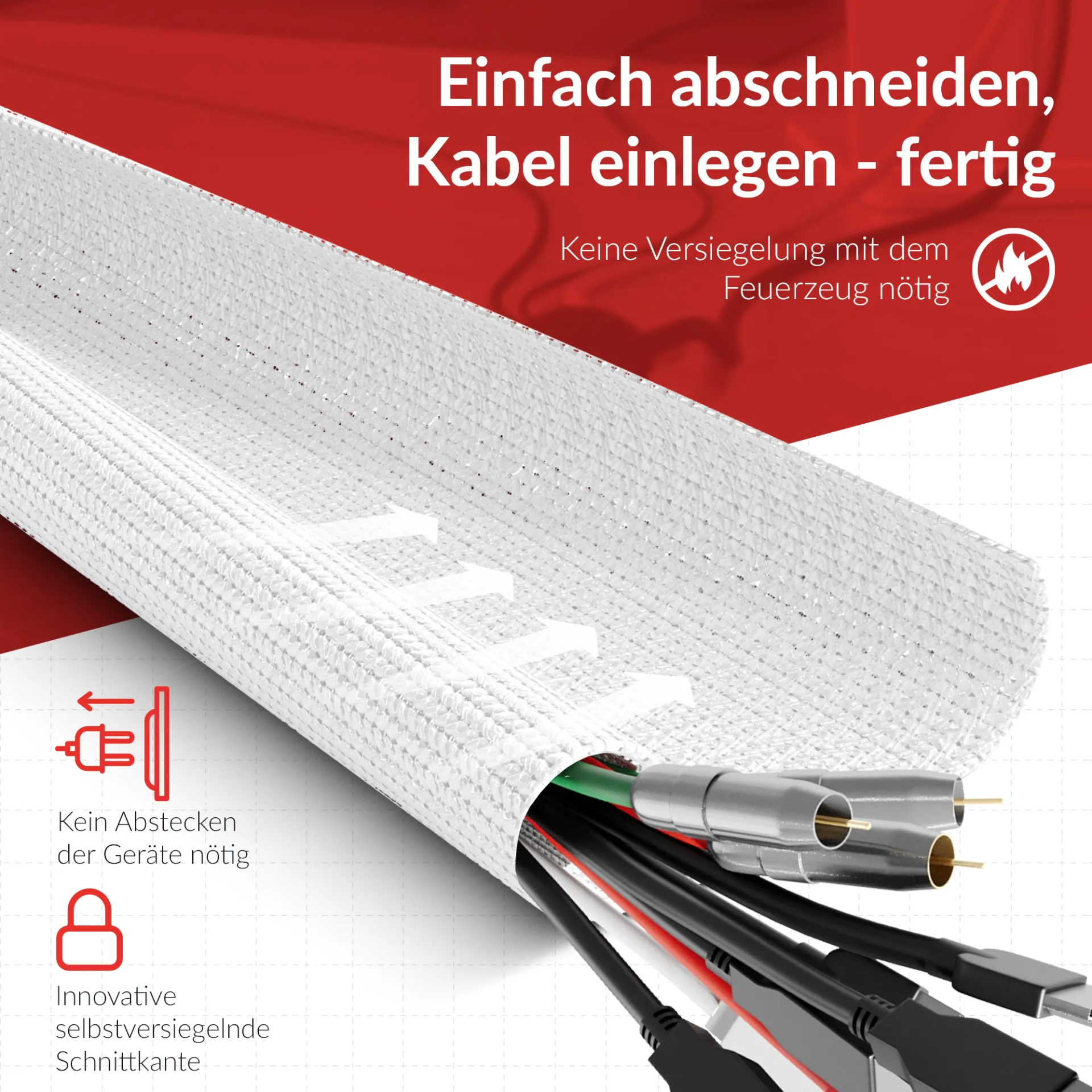 LTC CABLE TUBE, Gewebekabelschlauch Durchmesser 2.5 - 4 cm 2m weiß – Bild 4