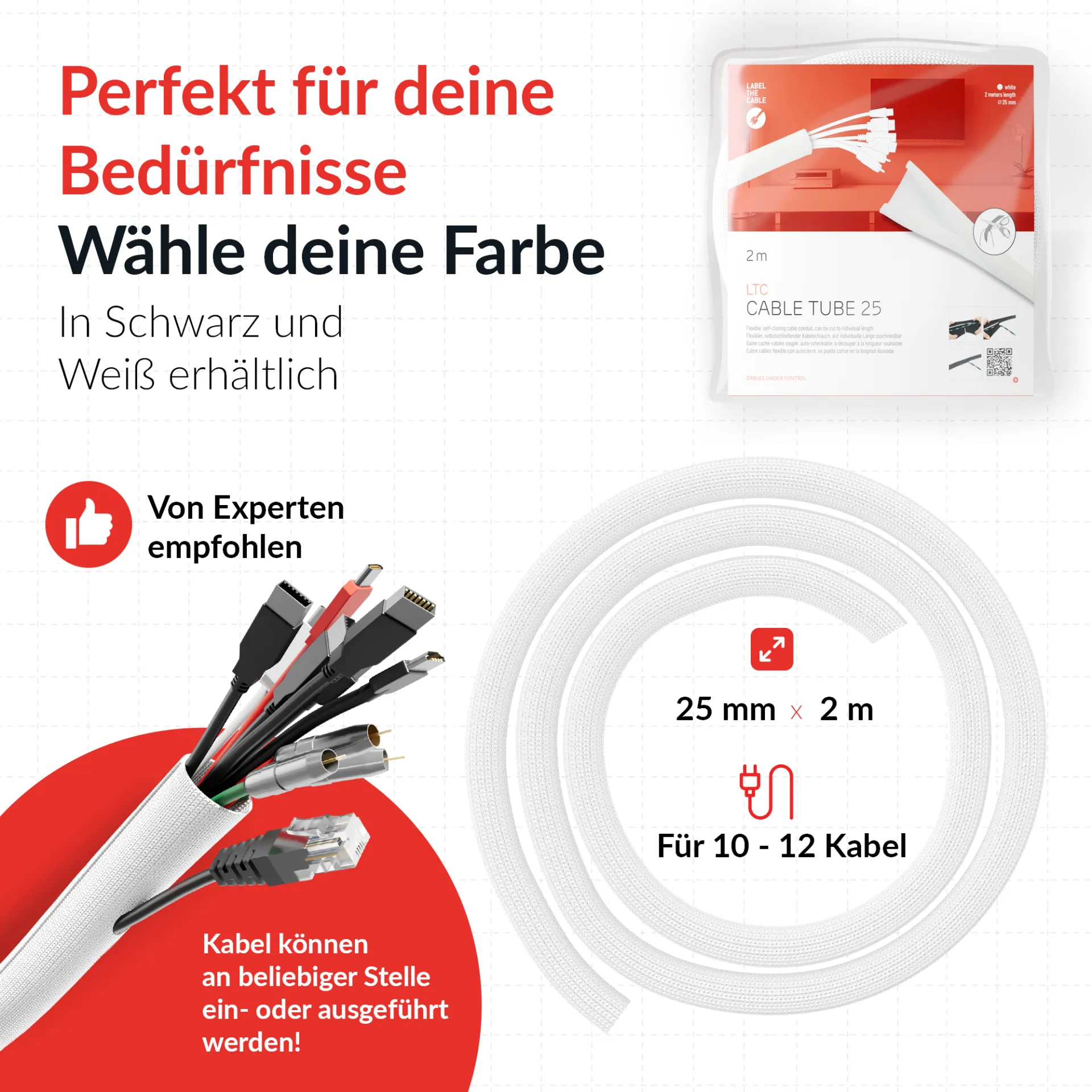 LTC CABLE TUBE, Gewebekabelschlauch Durchmesser 2.5 - 4 cm 2m weiß – Bild 8