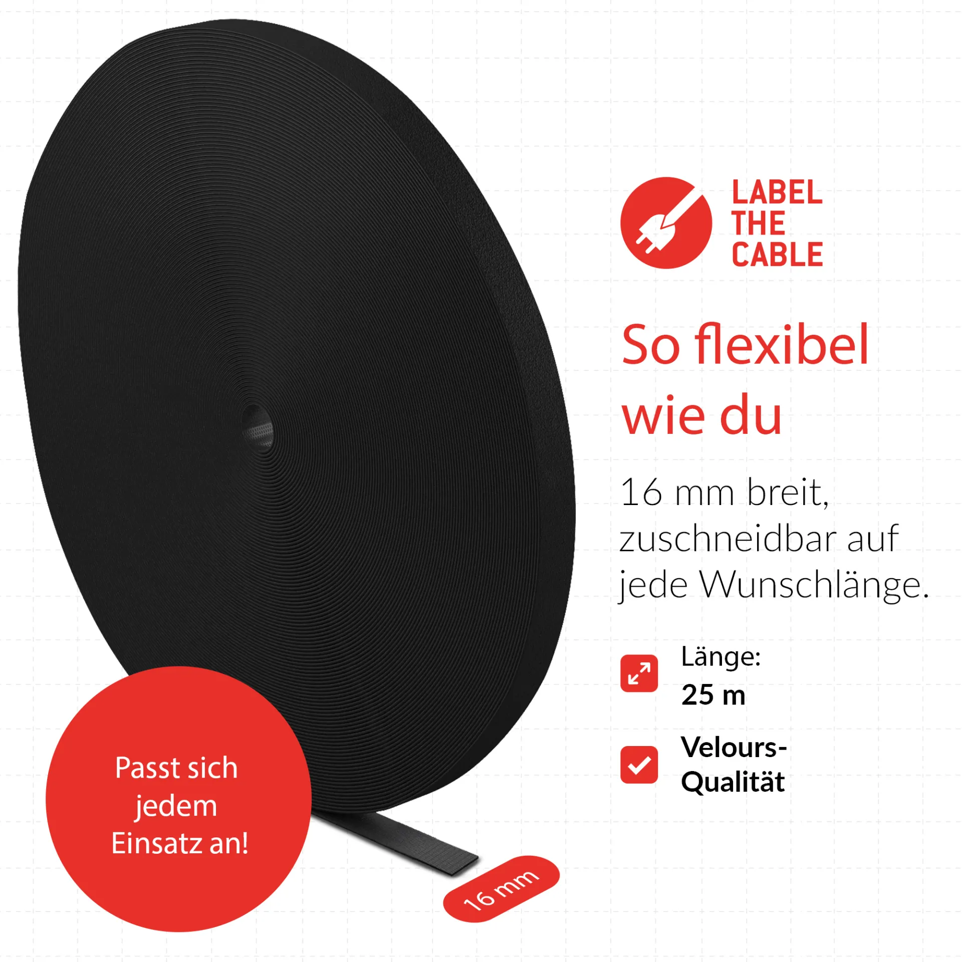 LTC ROLL STRAP Doppelseitige Klettbandrolle 25m schwarz – Bild 7