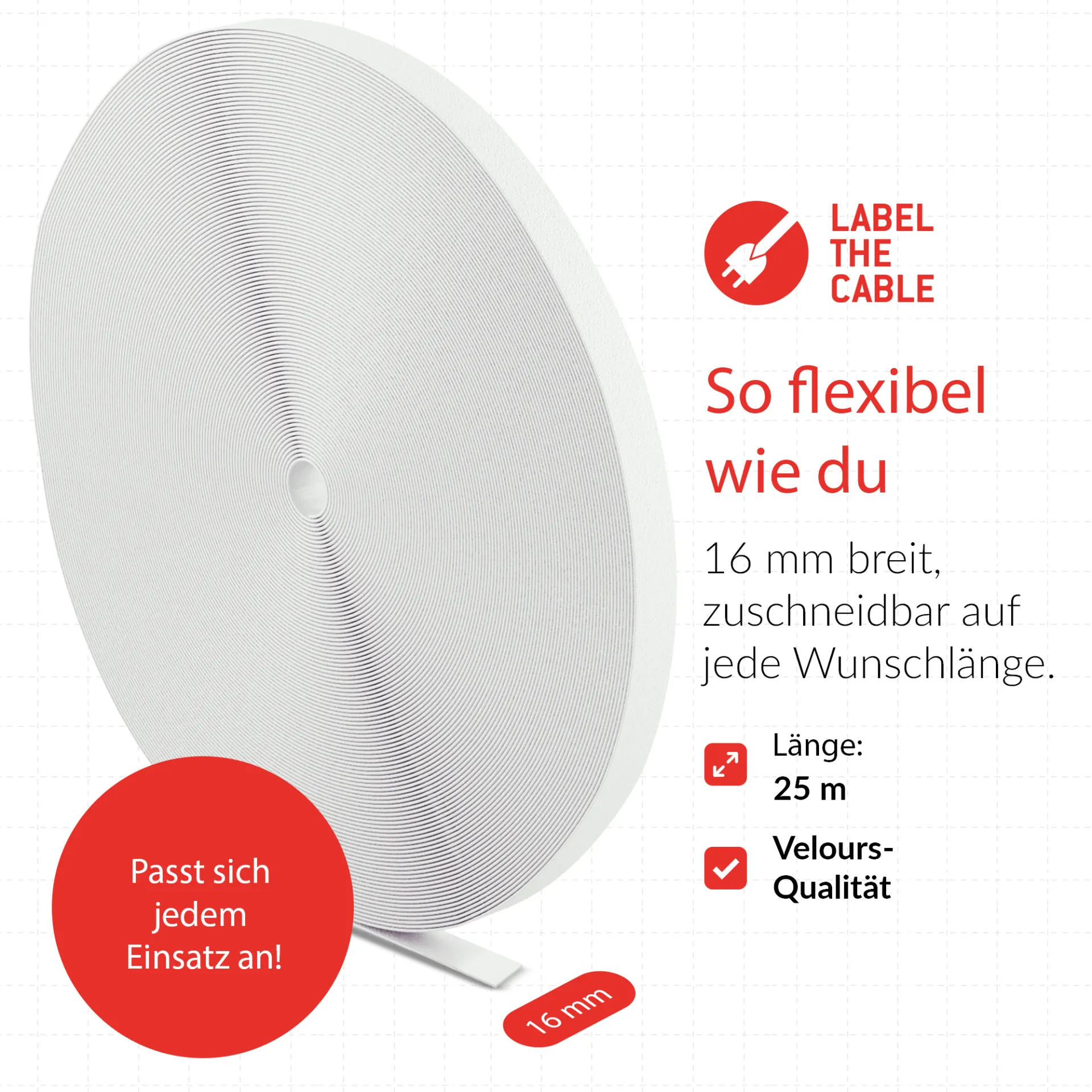 LTC ROLL STRAP Doppelseitige Klettbandrolle 25m weiß – Bild 7