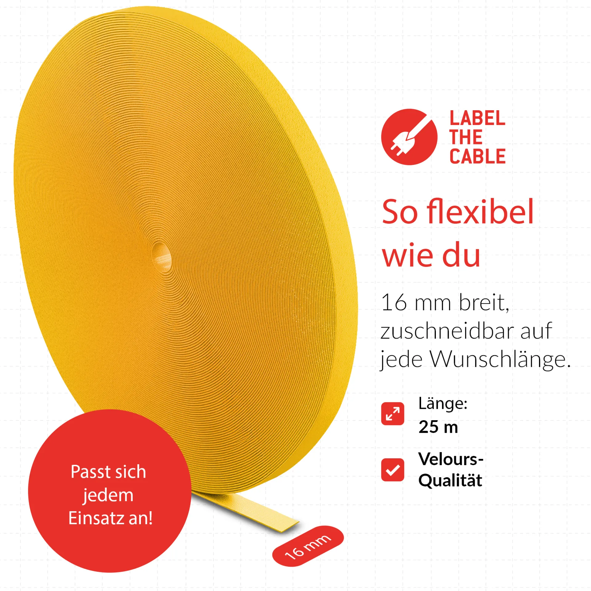 LTC ROLL STRAP Doppelseitige Klettbandrolle 25m gelb – Bild 7