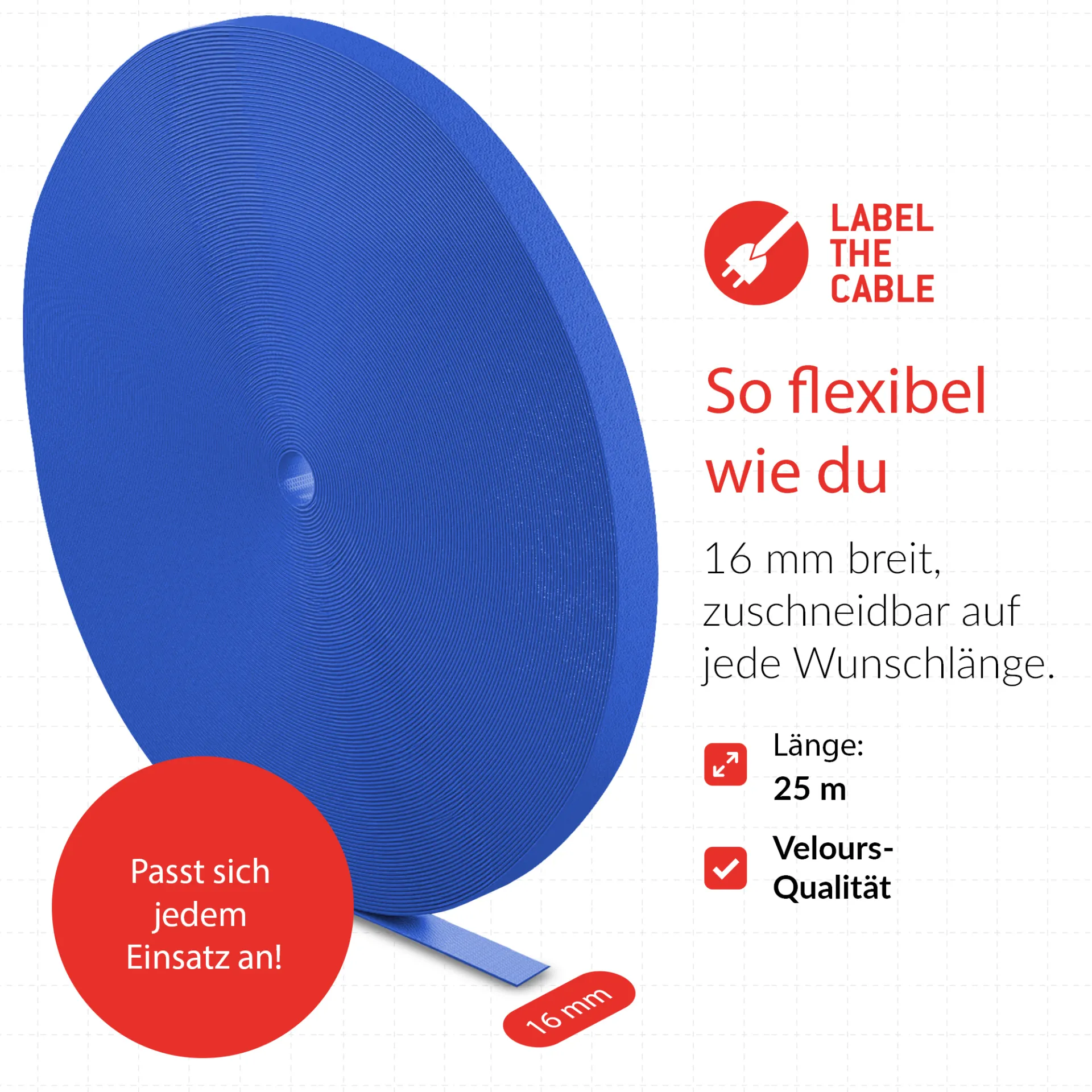 LTC ROLL STRAP, Doppelseitige Klettbandrolle 25m blau – Bild 7