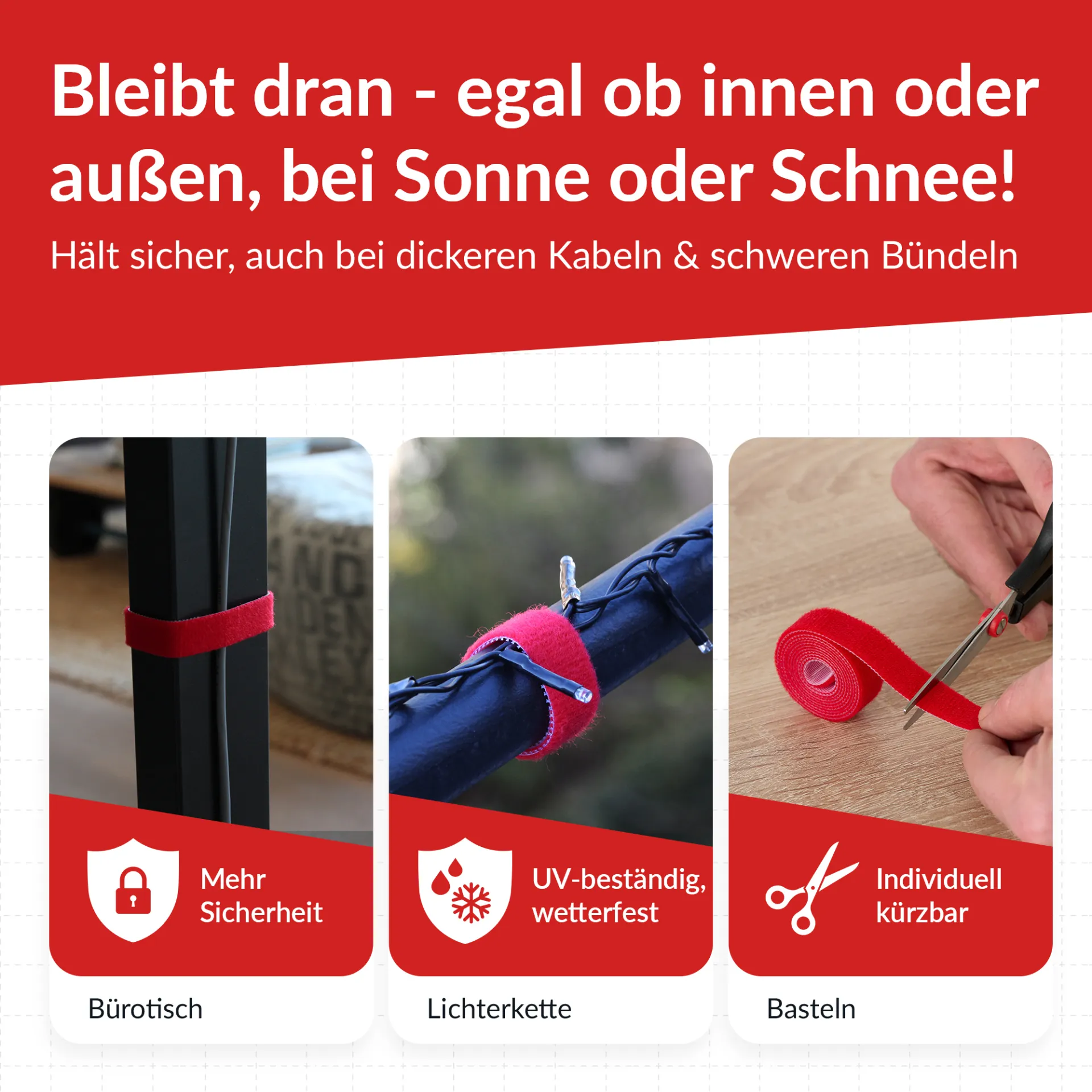 LTC ROLL STRAP, Doppelseitige Klettbandrolle 25m rot – Bild 5