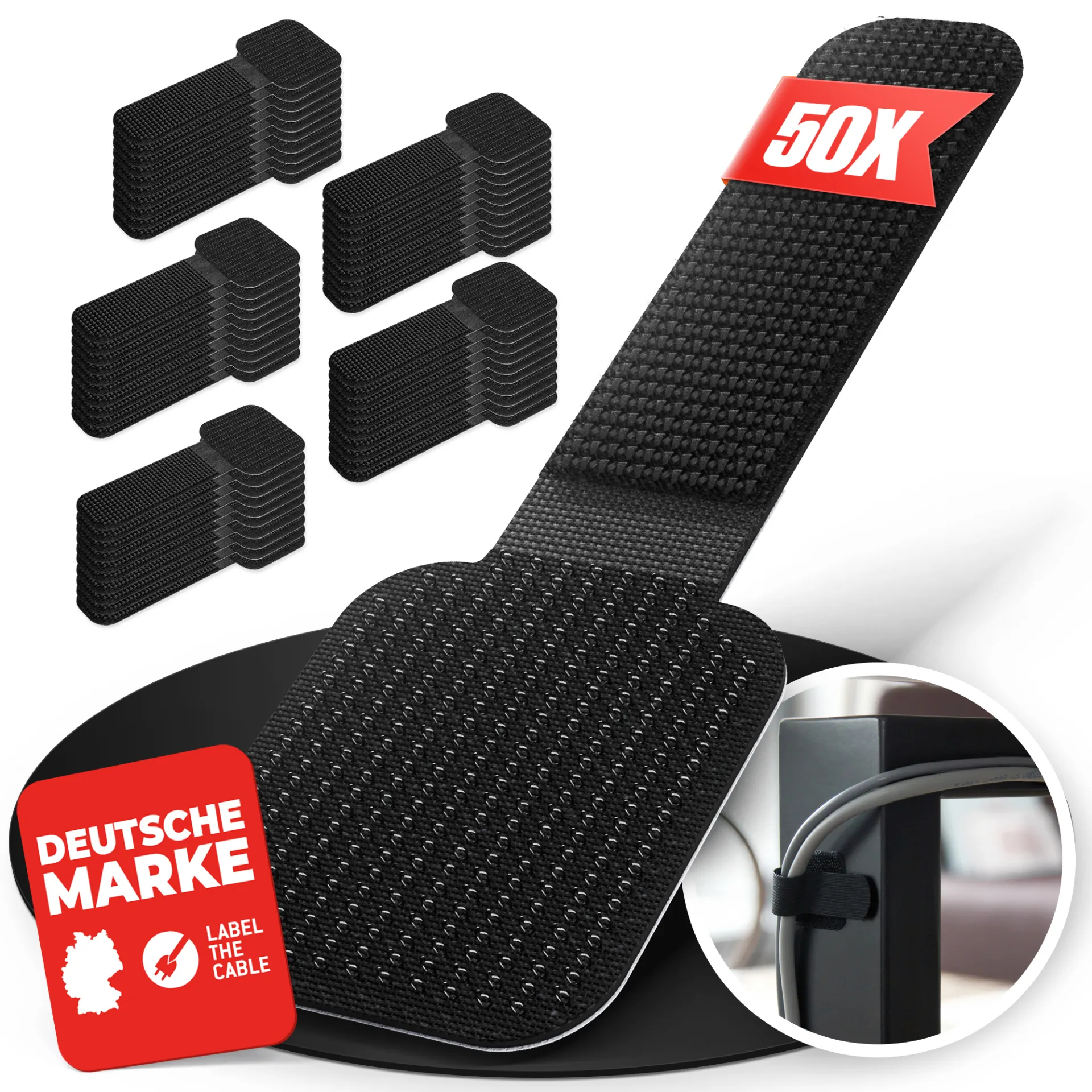 LTC WALL STRAPS Selbstklebende Klettkabelhalter 50 Stück Set schwarz – Bild 4