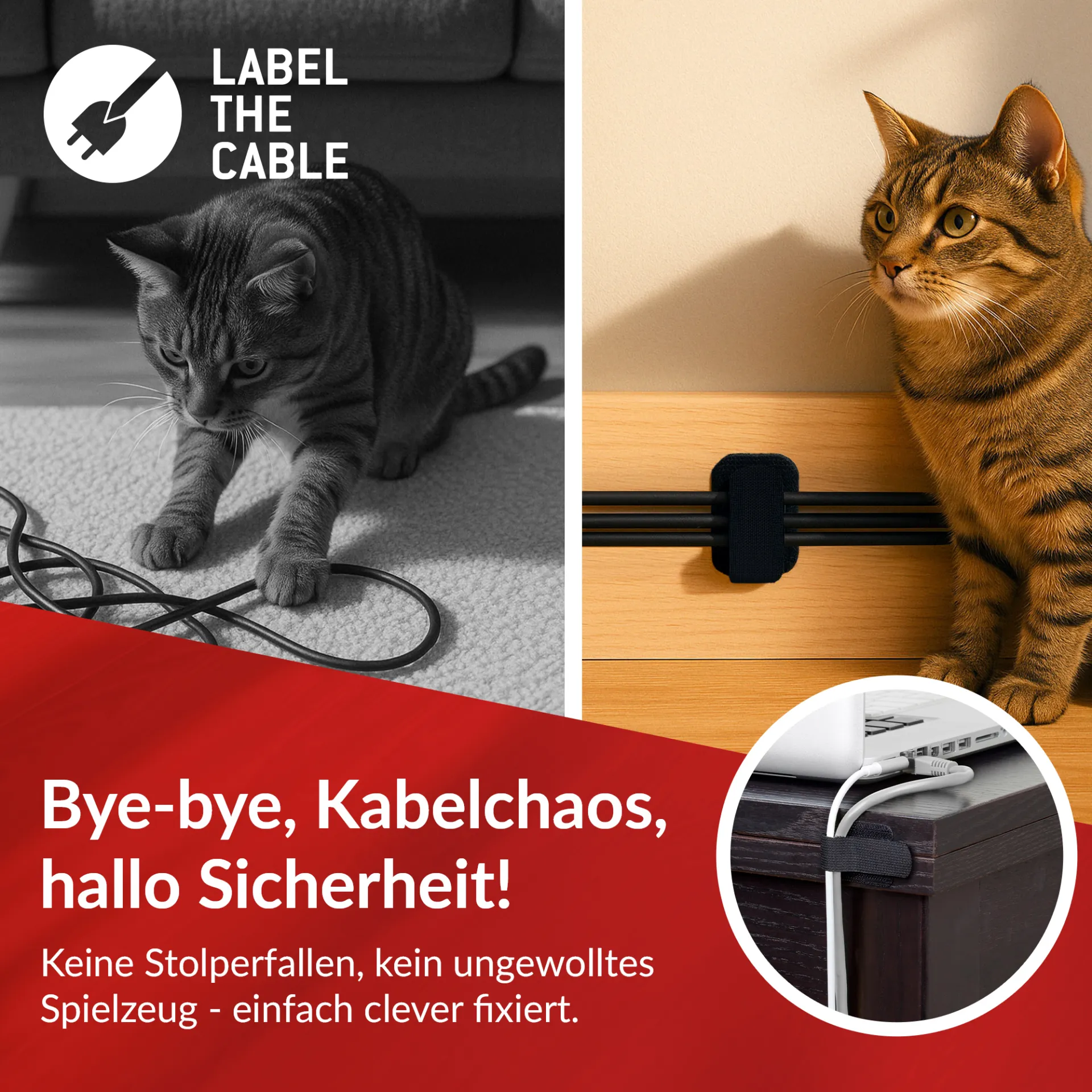 LTC WALL STRAPS Selbstklebende Klettkabelhalter 50 Stück Set schwarz – Bild 7