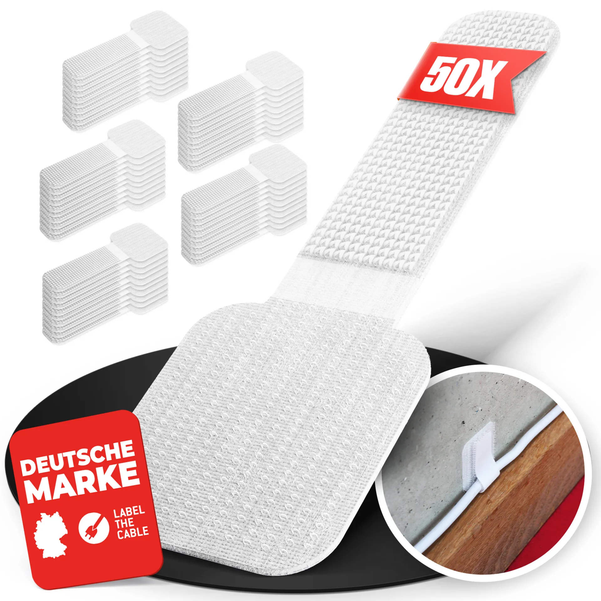 LTC WALL STRAPS Selbstklebende Klettkabelhalter 50 Stück Set weiß – Bild 4