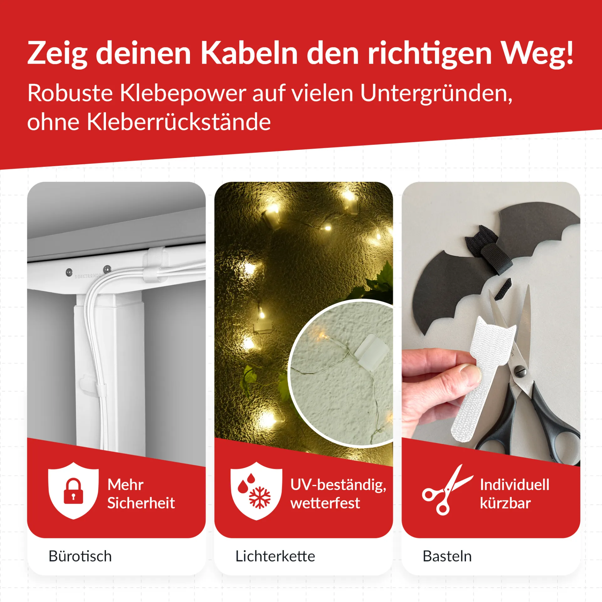LTC WALL STRAPS Selbstklebende Klettkabelhalter 50 Stück Set weiß – Bild 6