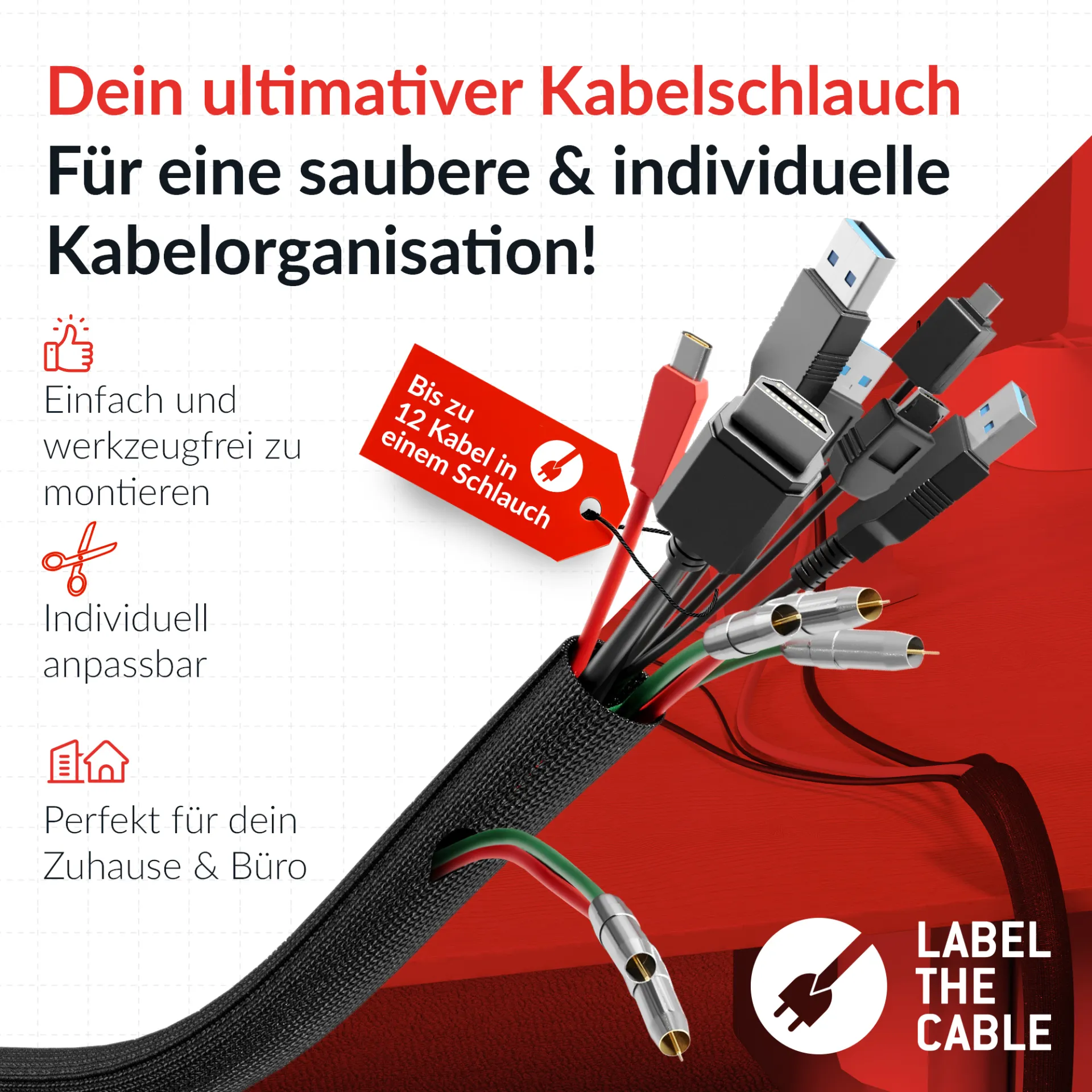 LTC CABLE TUBE Gewebekabelschlauch Durchmesser 2.5 - 4 cm 25m schwarz – Bild 6