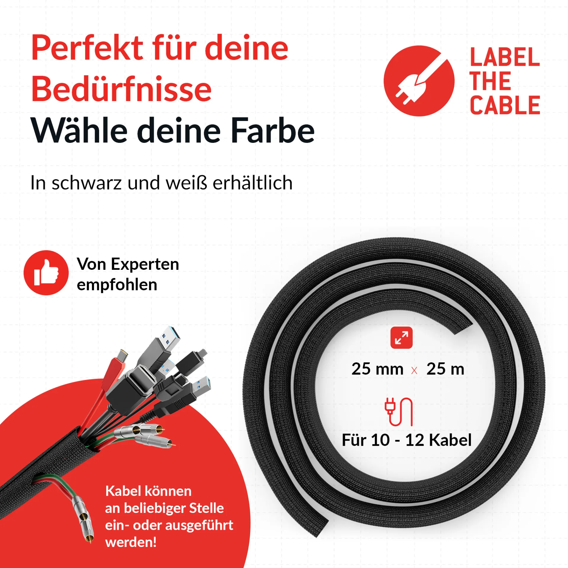 LTC CABLE TUBE Gewebekabelschlauch Durchmesser 2.5 - 4 cm 25m schwarz – Bild 8