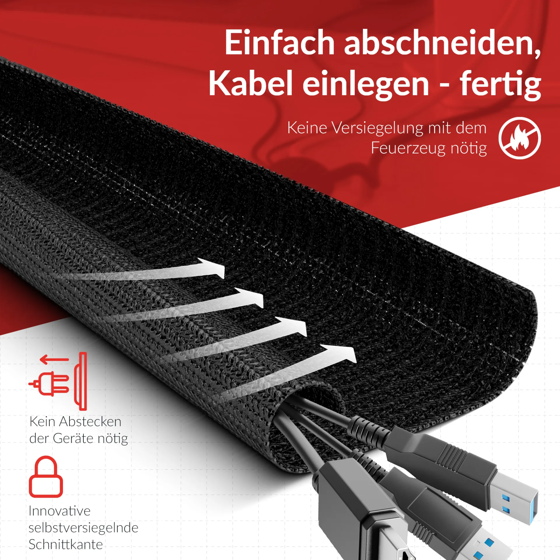 LTC CABLE TUBE Gewebekabelschlauch Durchmesser 1 - 1,3 cm 25m schwarz – Bild 3