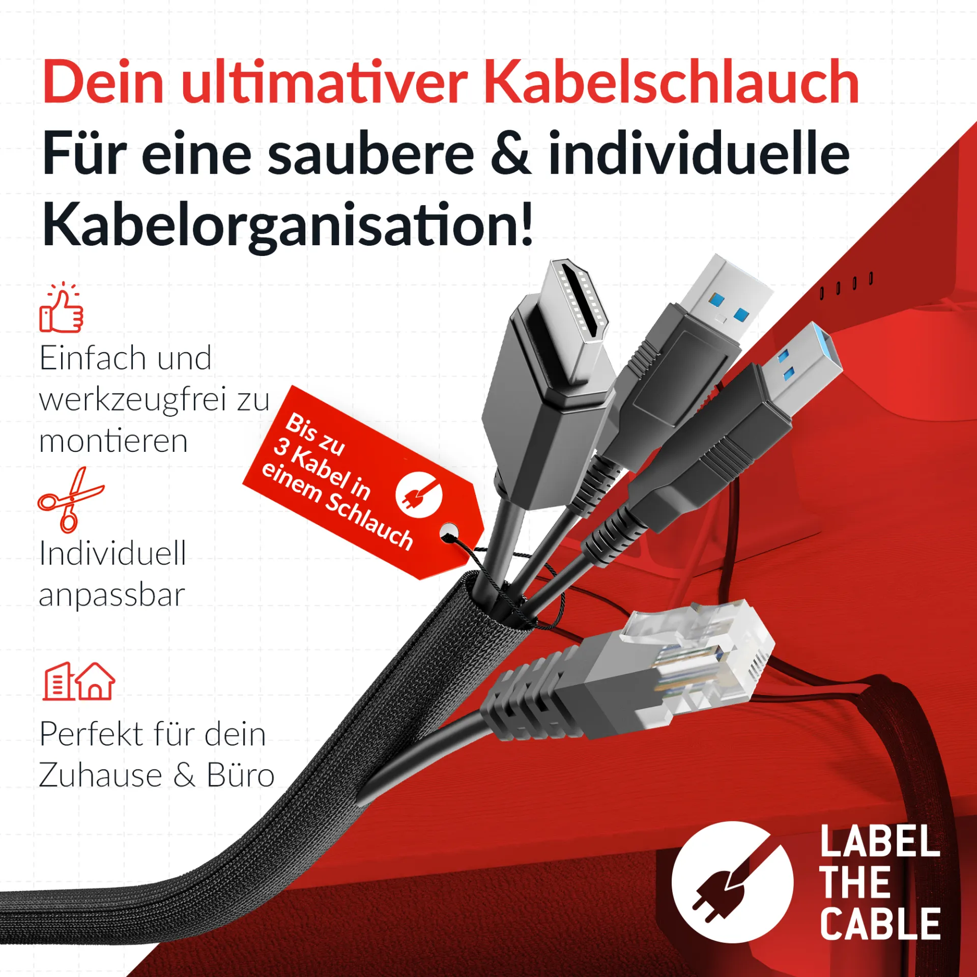 LTC CABLE TUBE Gewebekabelschlauch Durchmesser 1 - 1,3 cm 25m schwarz – Bild 5