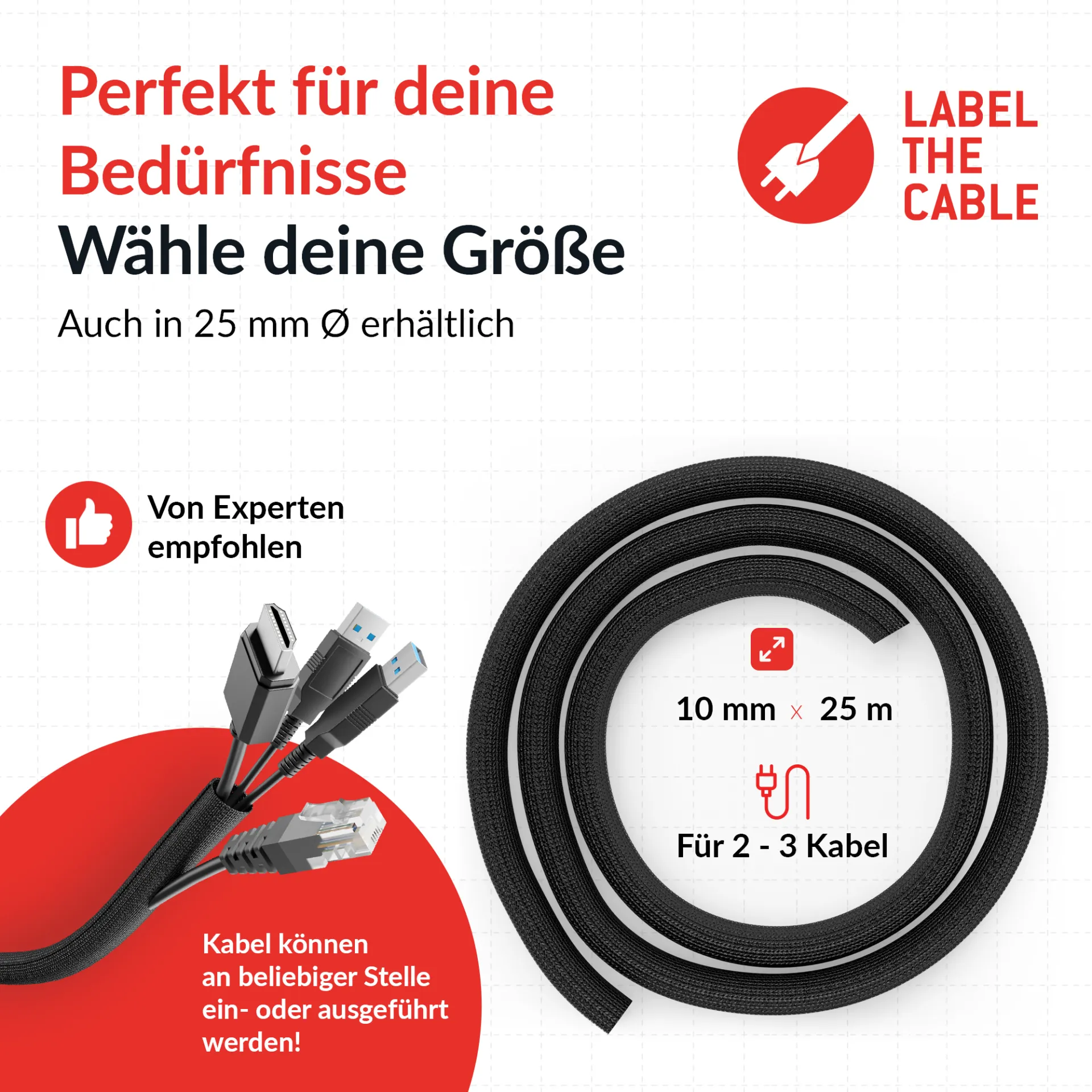 LTC CABLE TUBE Gewebekabelschlauch Durchmesser 1 - 1,3 cm 25m schwarz – Bild 7
