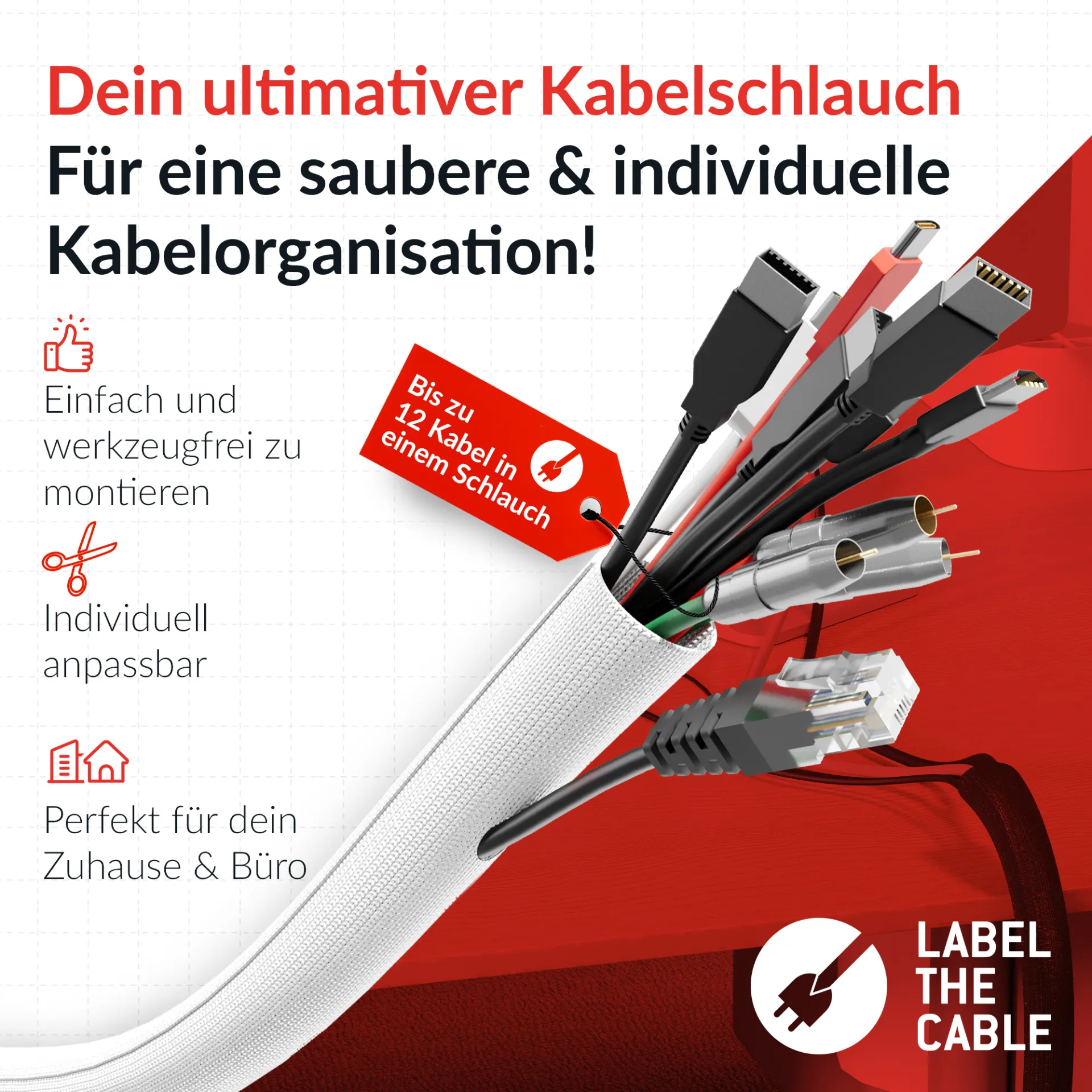 LTC CABLE TUBE Gewebekabelschlauch Durchmesser 2.5 - 4 cm 25m weiß – Bild 6