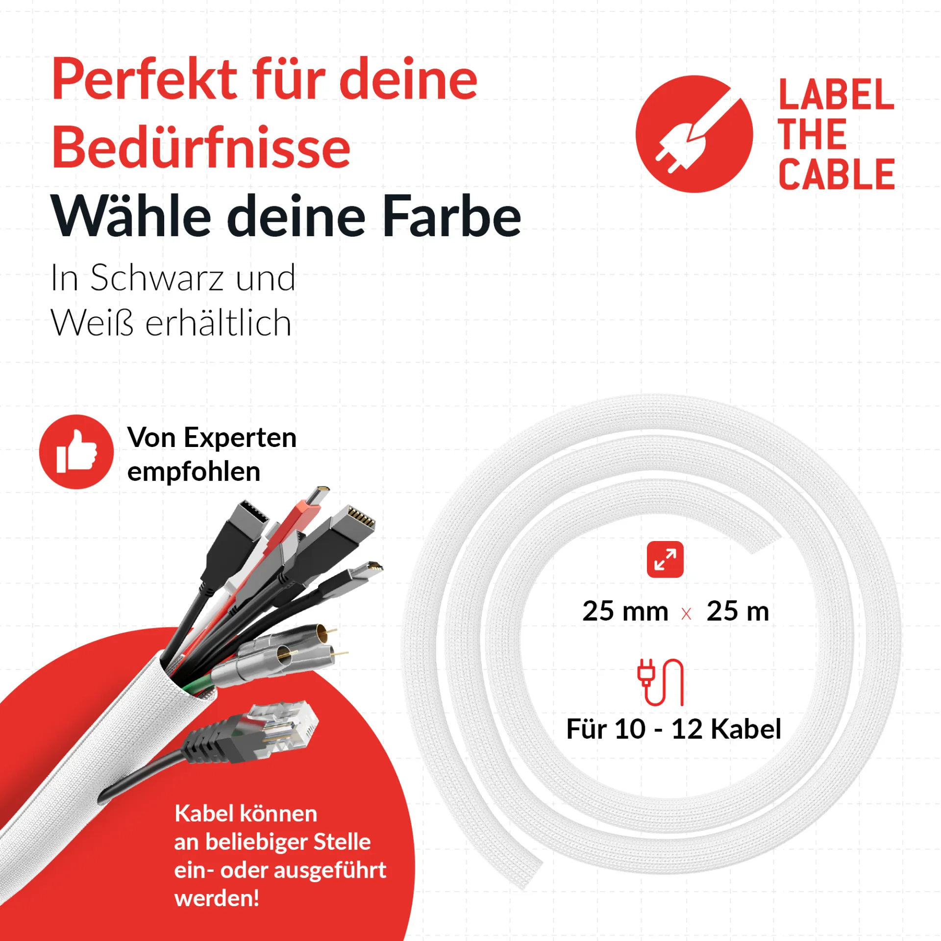 LTC CABLE TUBE Gewebekabelschlauch Durchmesser 2.5 - 4 cm 25m weiß – Bild 8