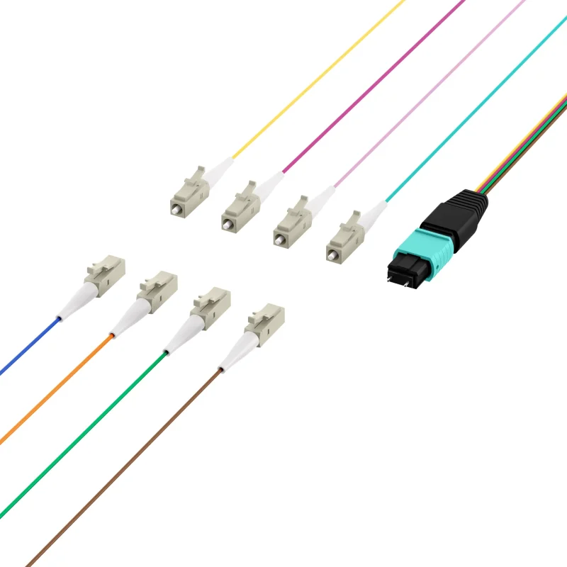 MTP®(M)-LC Fanoutkabel OM3 8 Fasern Typ B LSZH aqua 0,4m