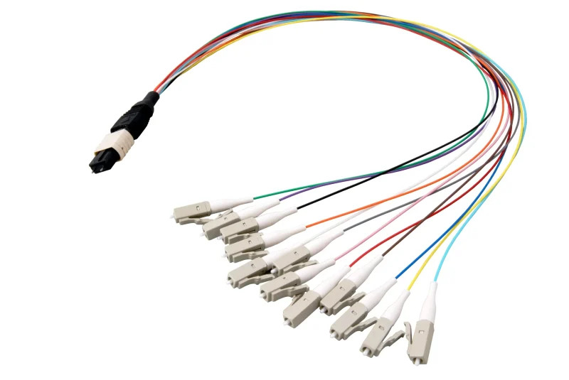 MTP®/APC(M)-LC Fanoutkabel OS2 8 Fasern Typ B LSZH gelb 0,4m