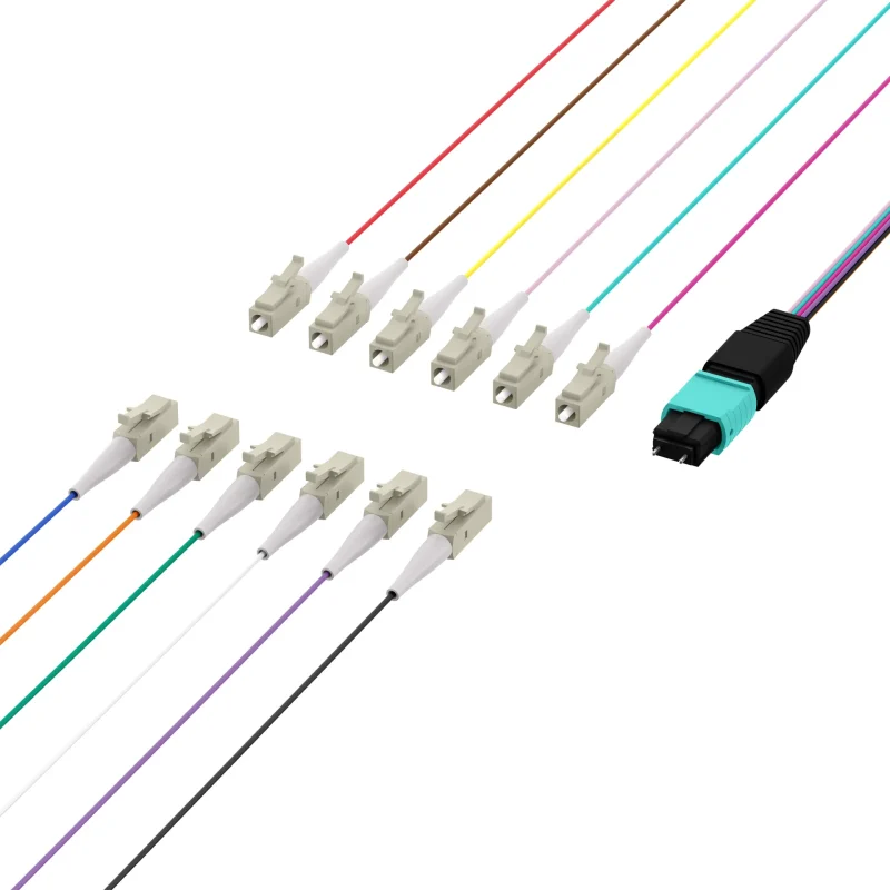 MTP®(M)-LC Fanoutkabel OM3 12 Fasern Typ B LSZH aqua 0,4m
