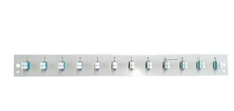 Bestückte Frontblende mit 12 x LC Duplex Kupplung OM3, grau