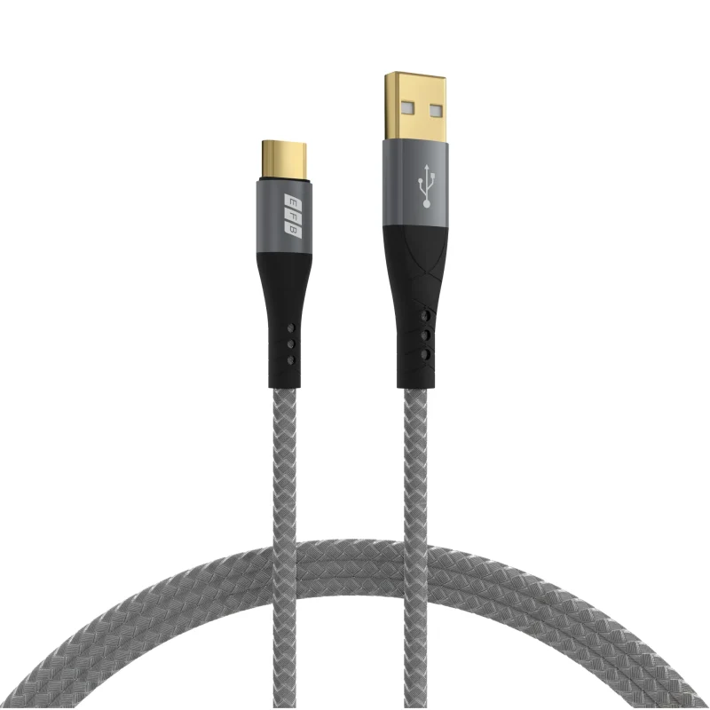 USB-A auf USB-C Kabel 60W QC 3A 2m grau Goldkontakte Textilmantel