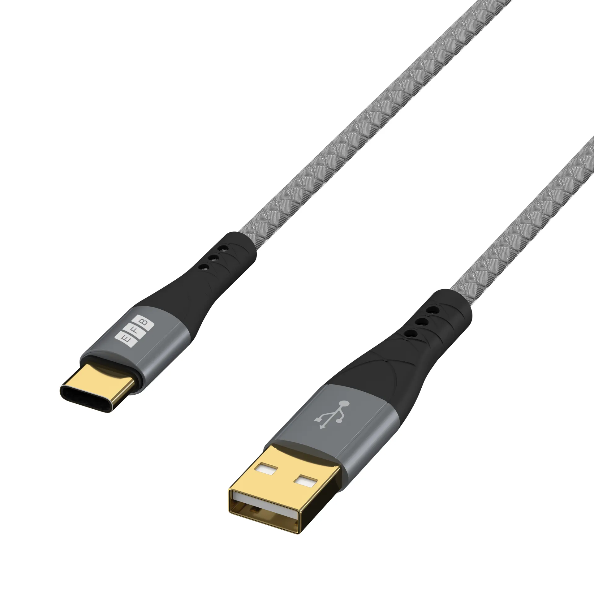 USB-A auf USB-C Kabel 60W QC 3A 3m grau Goldkontakte Textilmantel – Bild 3