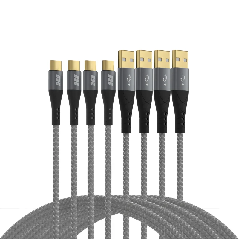 USB-A auf USB-C Kabelset 60W QC 3A 0,5m+1m+2m+3m grau Goldkontakte Textilmantel