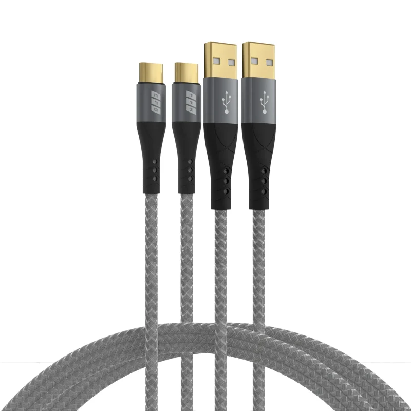 USB-A auf USB-C Kabelset 60W QC 3A 2x2m grau Goldkontakte Textilmantel