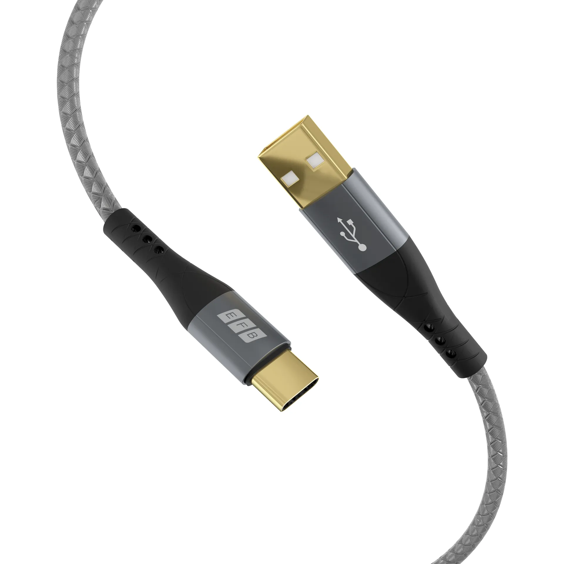 USB-A auf USB-C Kabelset 60W QC 3A 2x2m grau Goldkontakte Textilmantel – Bild 2
