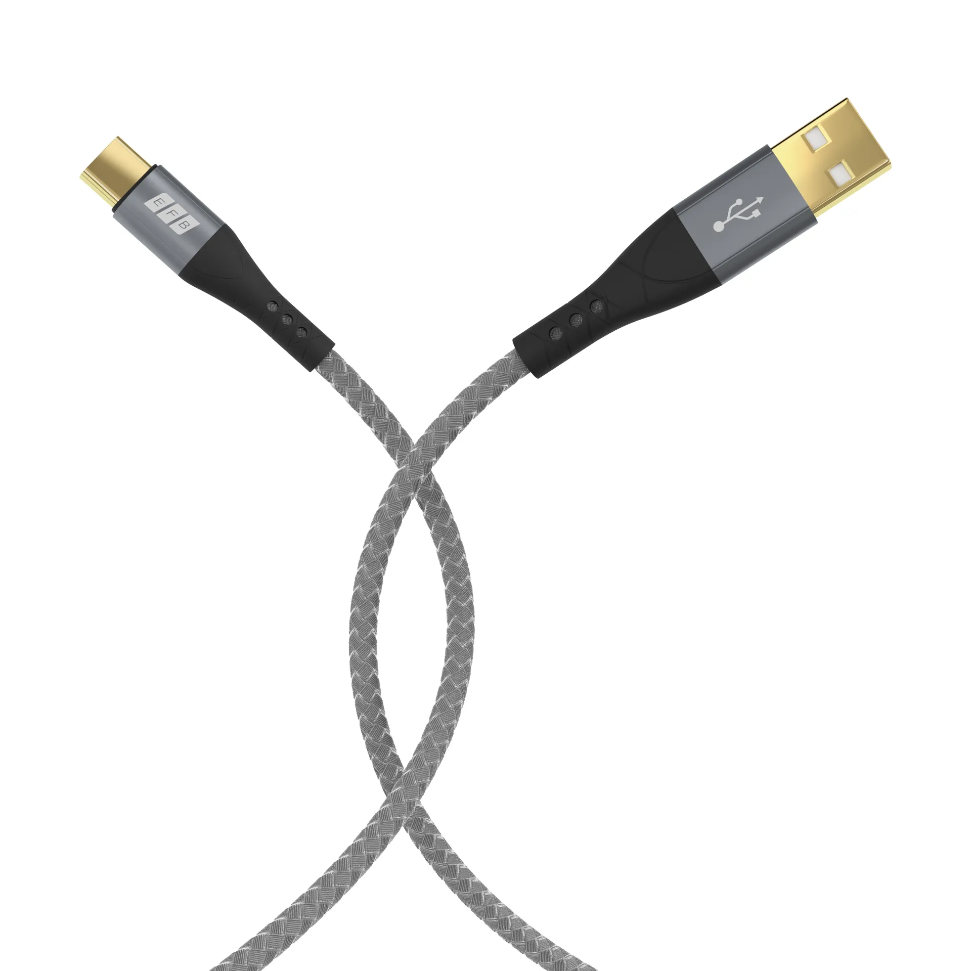 USB-A auf USB-C Kabelset 60W QC 3A 3x2m grau Goldkontakte Textilmantel – Bild 4